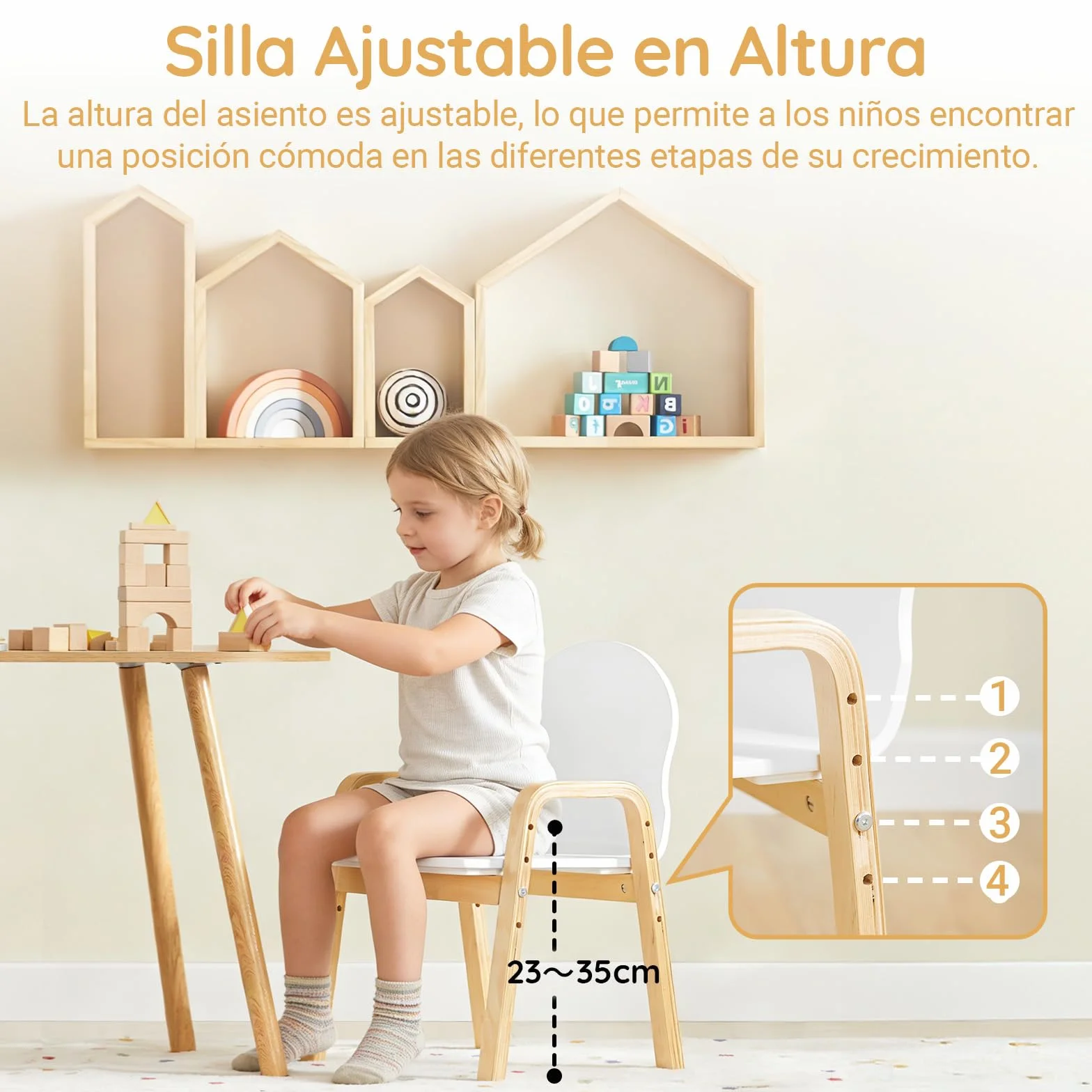 SoBuy KMB24-Wx2 Set de 2 Sillas Infantiles Silla para Niños con 4 Alturas de Asiento Diferentes 23-35 cm ES