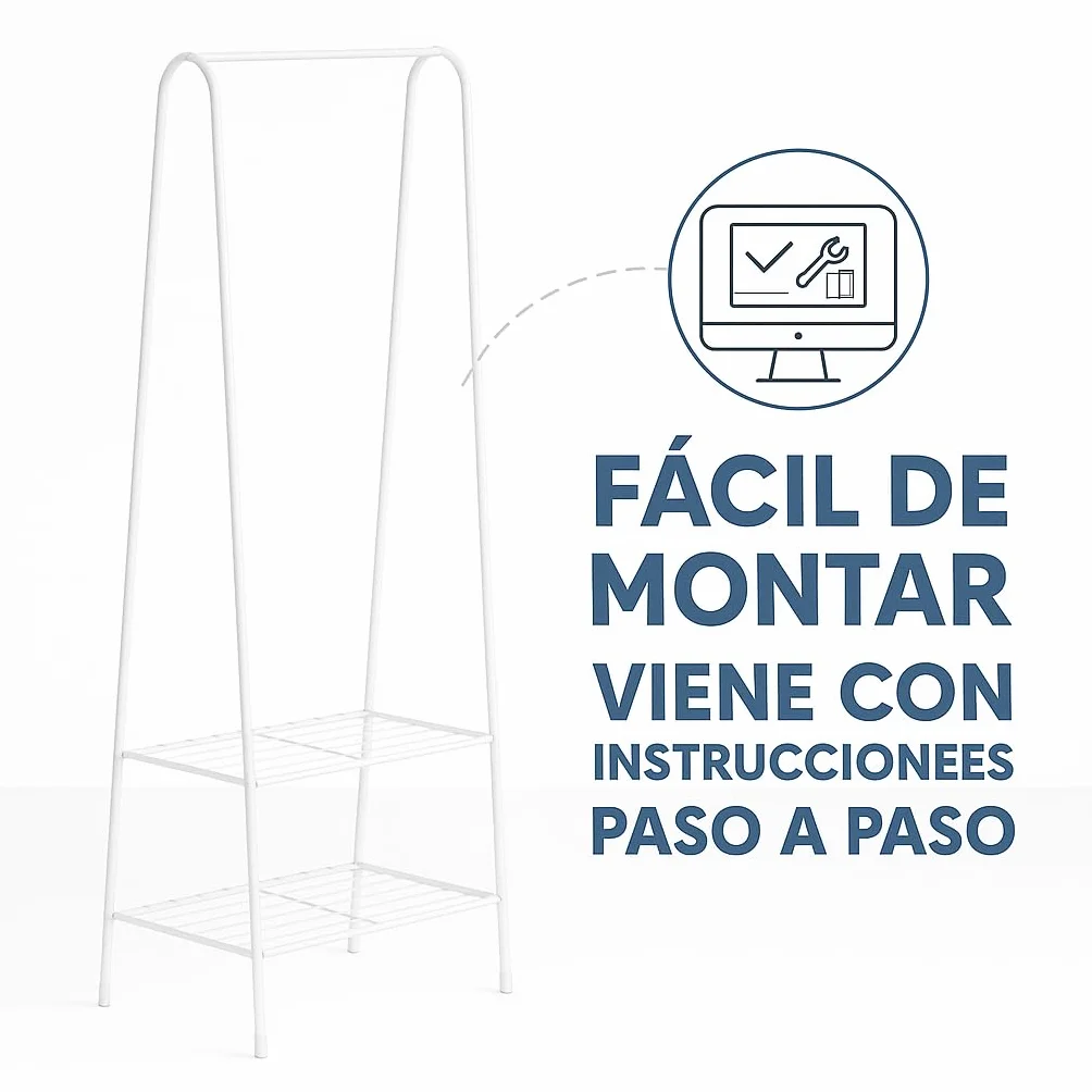 Perchero Burro Ropa y Zapatero Estantería Multiusos de Metal 2 Niveles Blanco