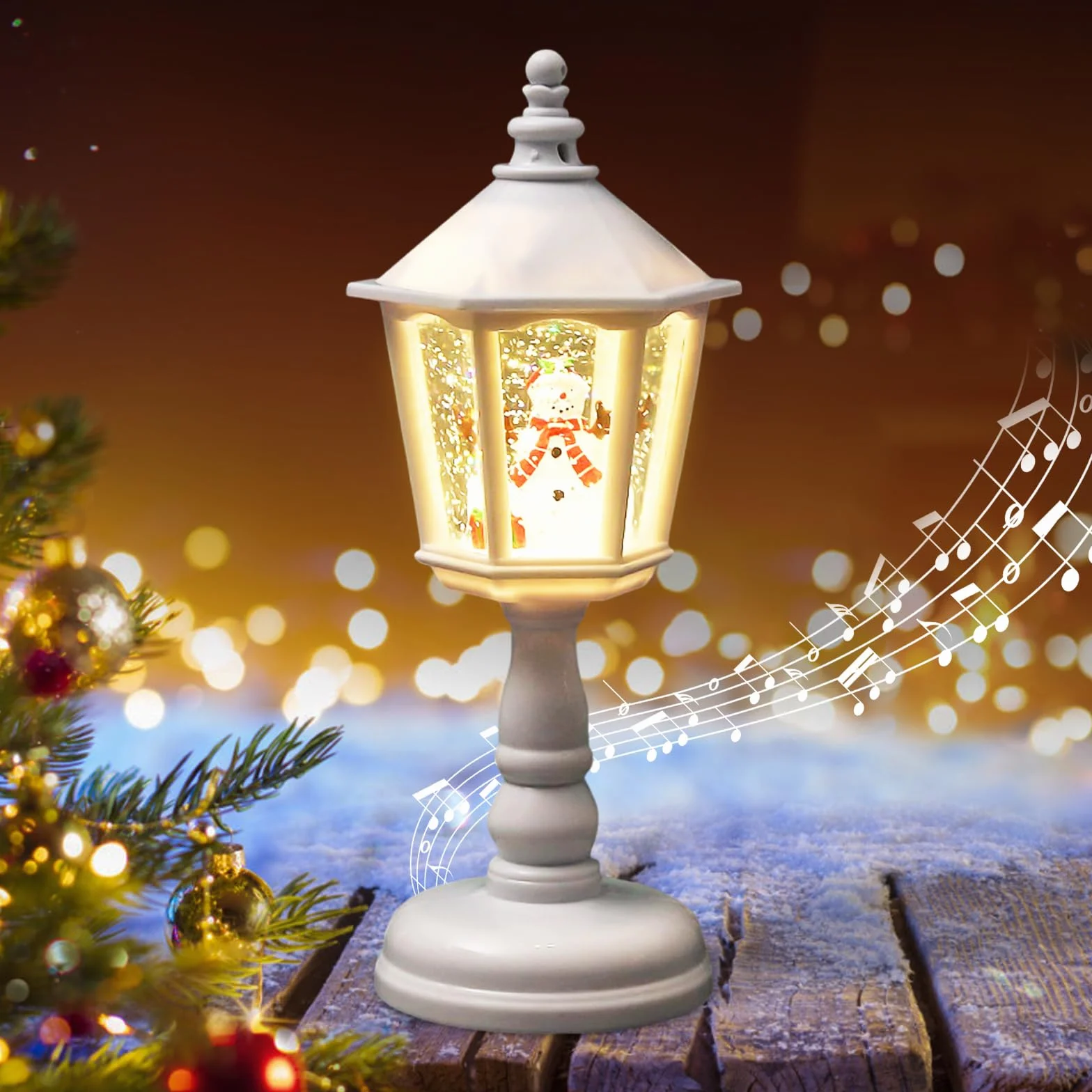 Bola de Nieve Navideña Con Caja de Música y Luz LED Blanca Cálida - Decoración Navideña Funciona Con Pilas