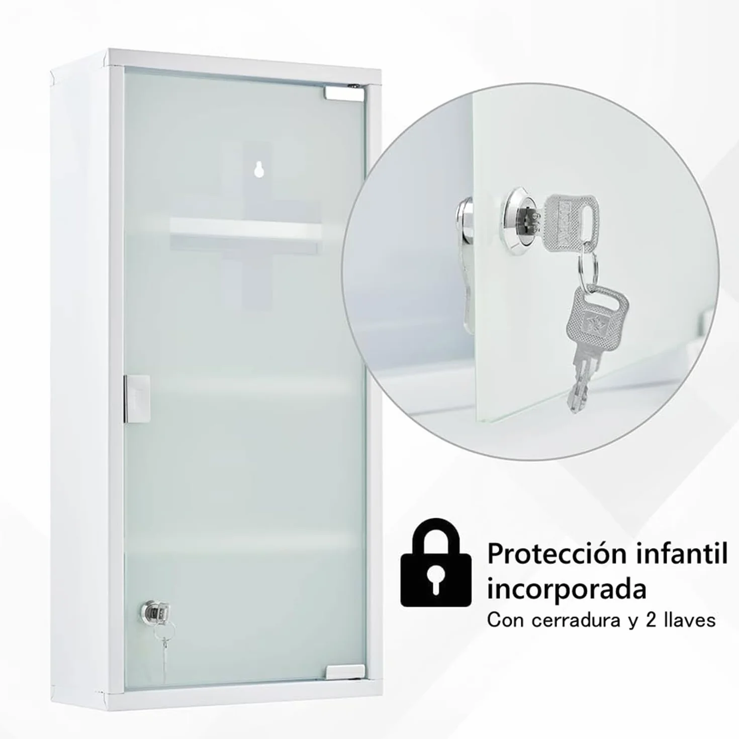 Botiquín de Primeros Auxilios de Acero Inoxidable para Pared con Cerradura y Estantes Blanco 57x27