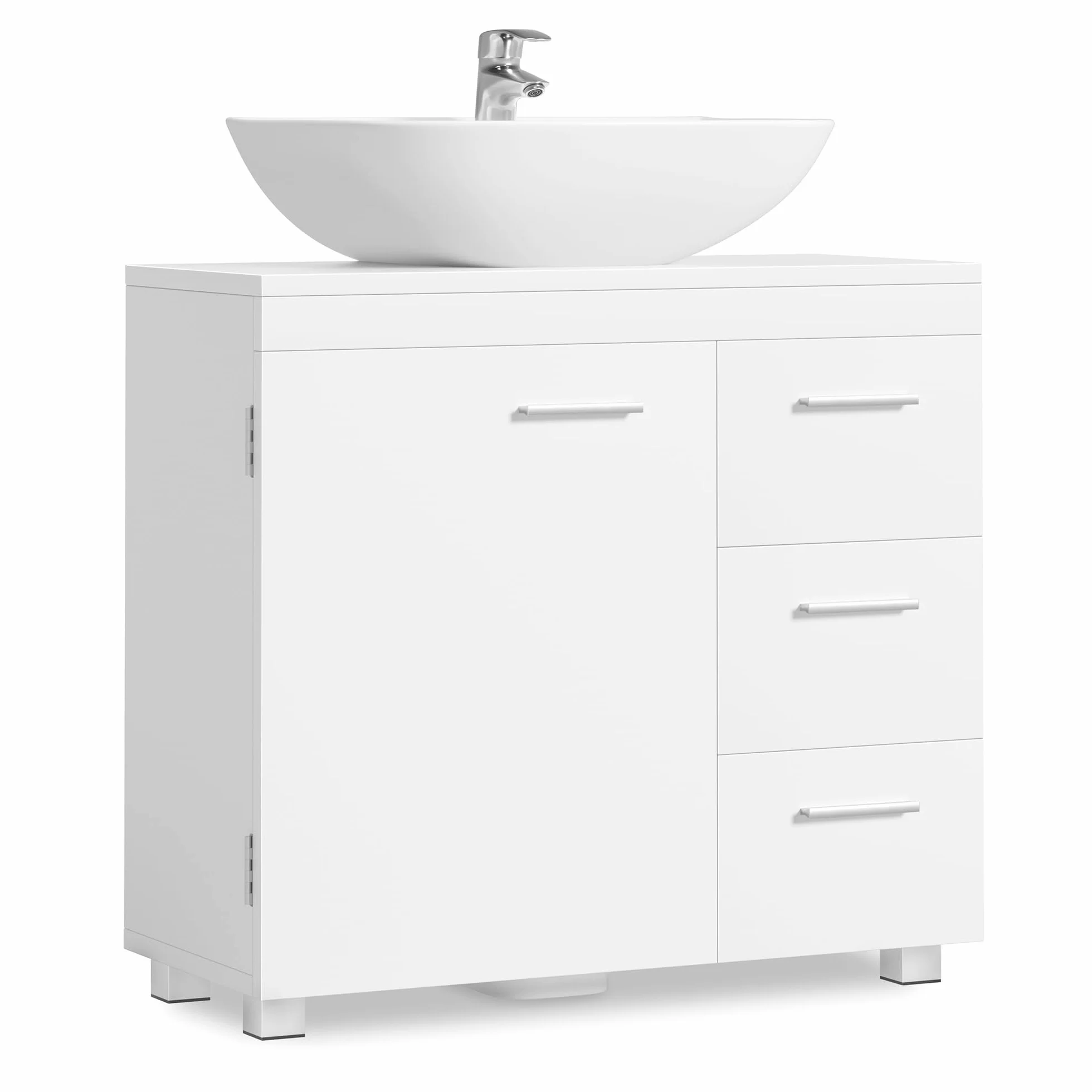 VASAGLE Mueble Bajo Lavabo Armario de Baño 3 Cajones 30x70x64 cm Blanco Nube