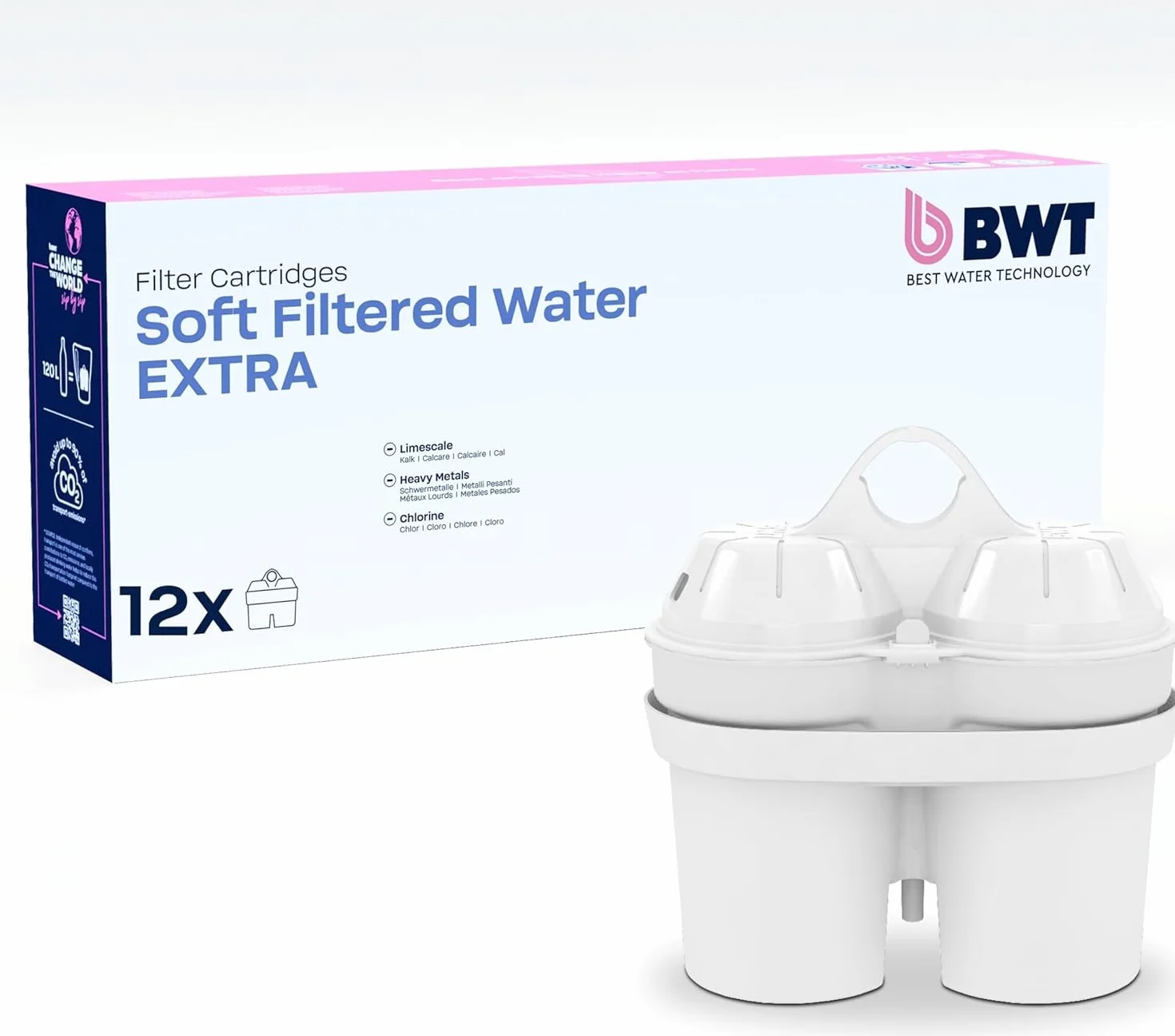 BWT filtro agua SOFT WATER EXTRA – Pack 12 | Jarra filtradora de agua compatible | Purificador de agua doméstico | filtros jarra bwt | Reduce cal y cloro | Desde dureza de 15 °dH | filtro jarra BWT | A partir de 15 ° dH de dureza del agua, filtra cal, clo