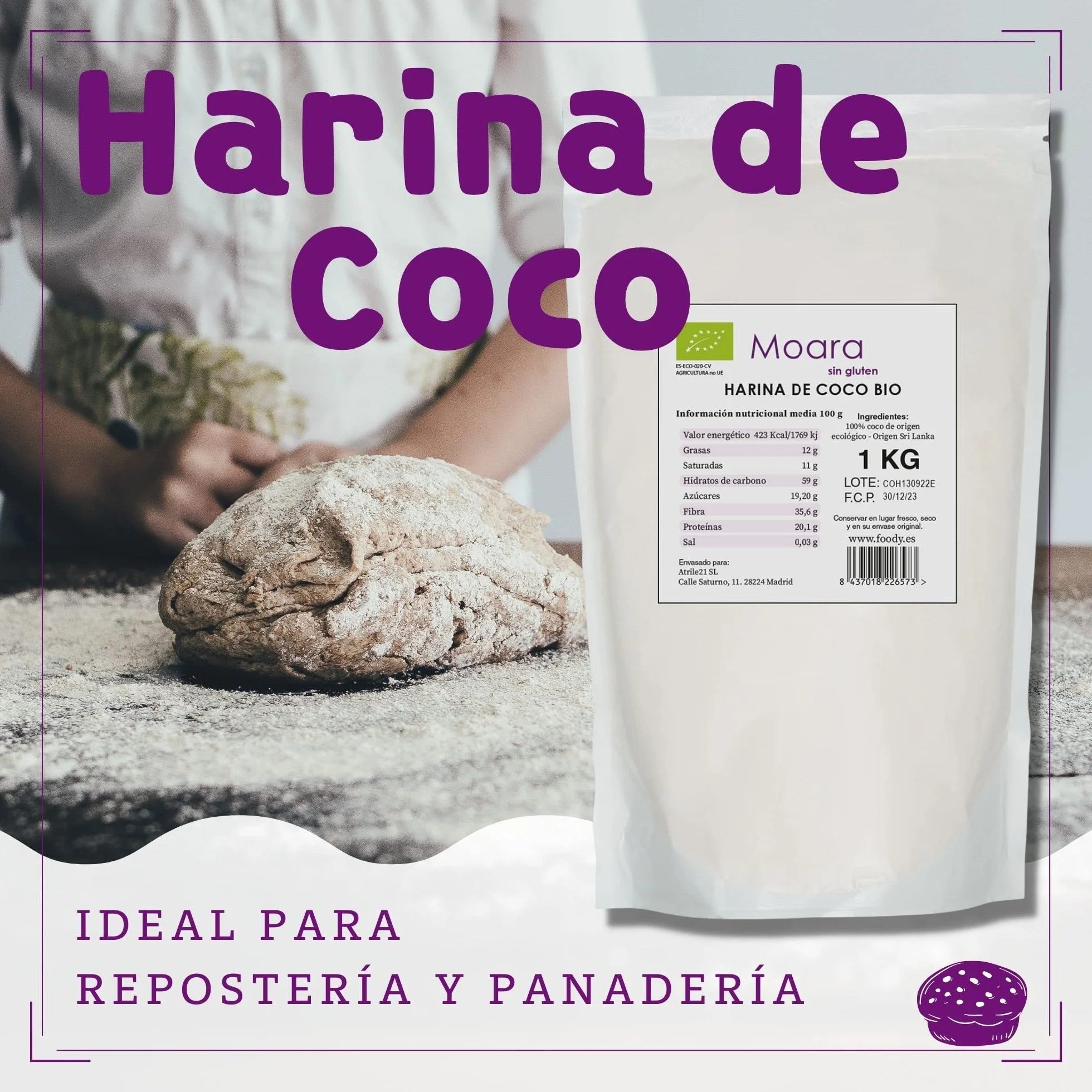 Harina de coco 1Kg vegana sin gluten keto