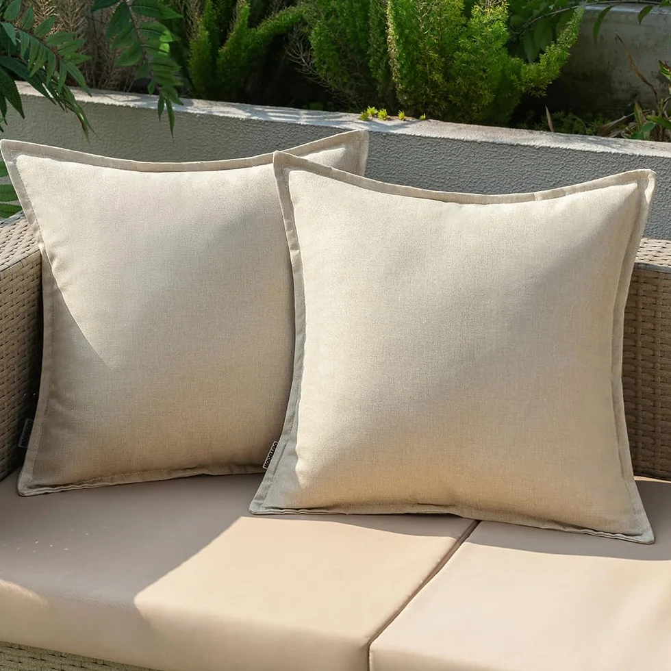 Funda Cojines Exterior Impermeable 50x50cm Lino Sofá Almohadas Decorativas 2 Piezas Crema