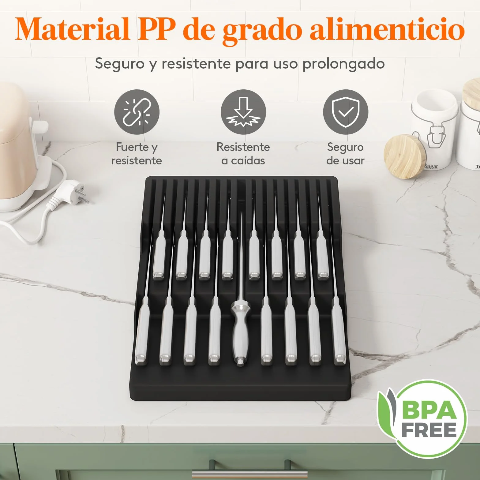 Lifewit Organizador Cuchillos Cajon, Porta Utensilios de Cocina para 16 Cuchillos y Afilador, Bloque Plastico para Cuchillo de Chef y Bistec, Almacenamiento Negro