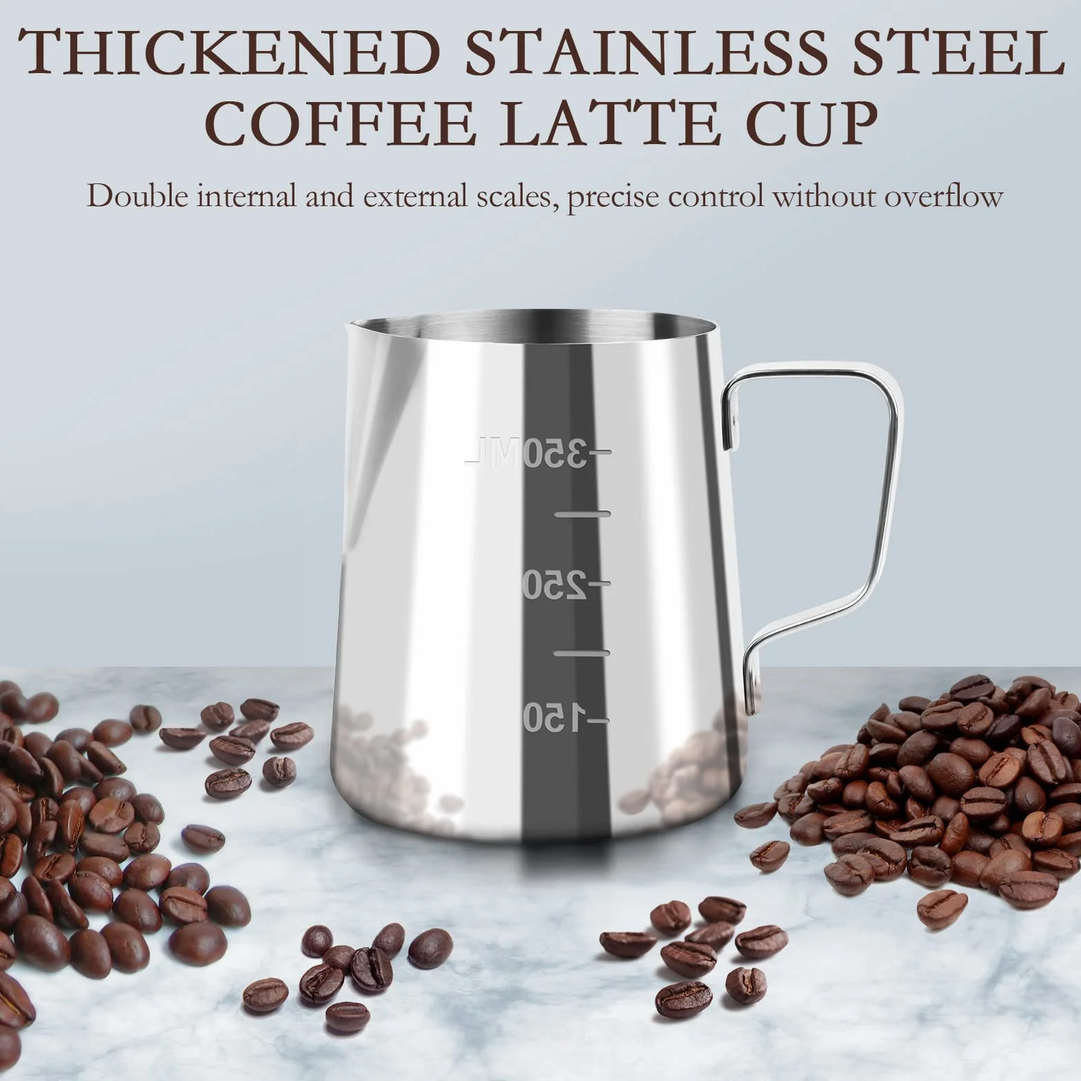 JOPHEK Jarra Barista 304 Acero Inoxidable, Jarra de Espuma de Leche, con Marca de Medición, Taza de Café para Espumar, para Capuchino, Espresso (350ML)