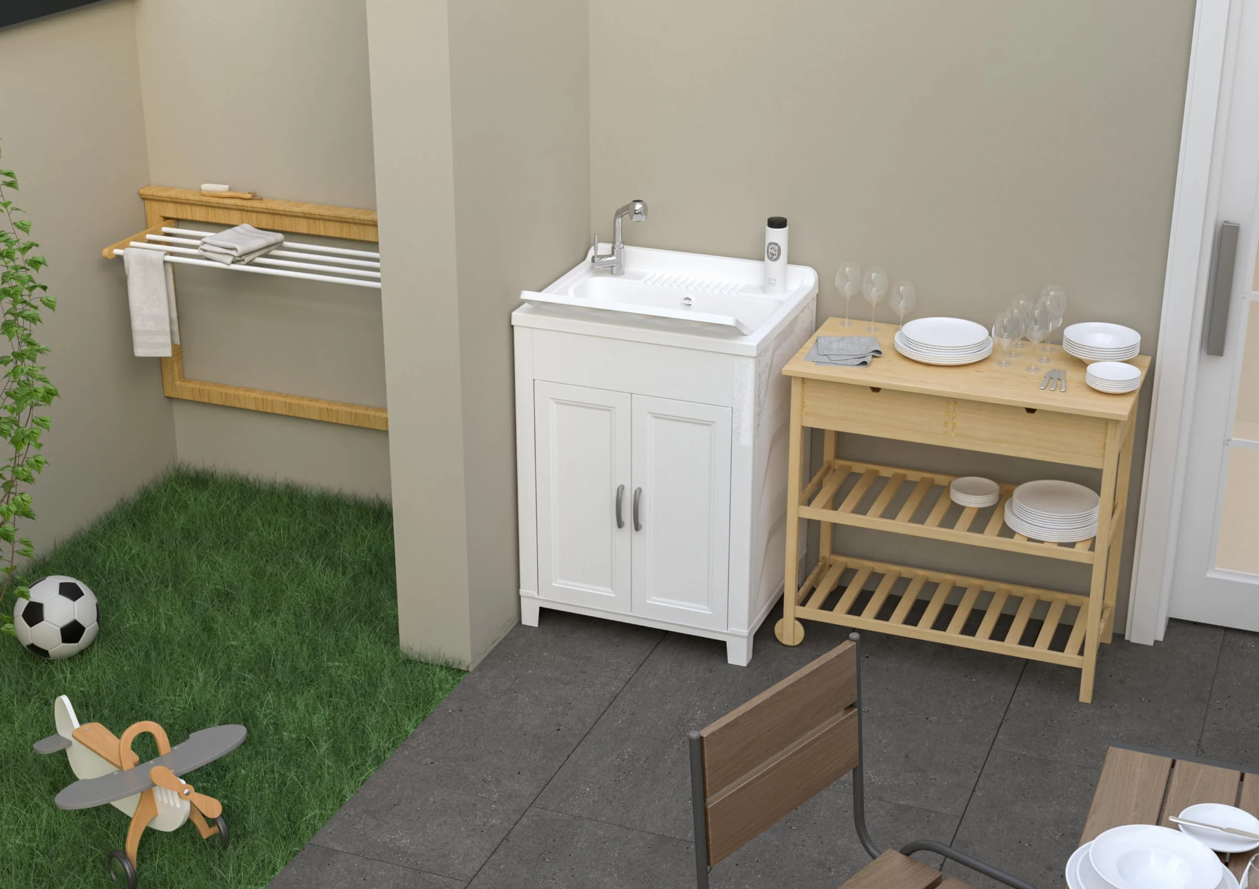 Adventa: Mueble lavadero de Resina de Polipropileno, fácil de Montar, bañera Resistente a los ácidos de Uso común, lavadero, Garaje, Exterior, 60 x 50 x 85 cm, Blanco