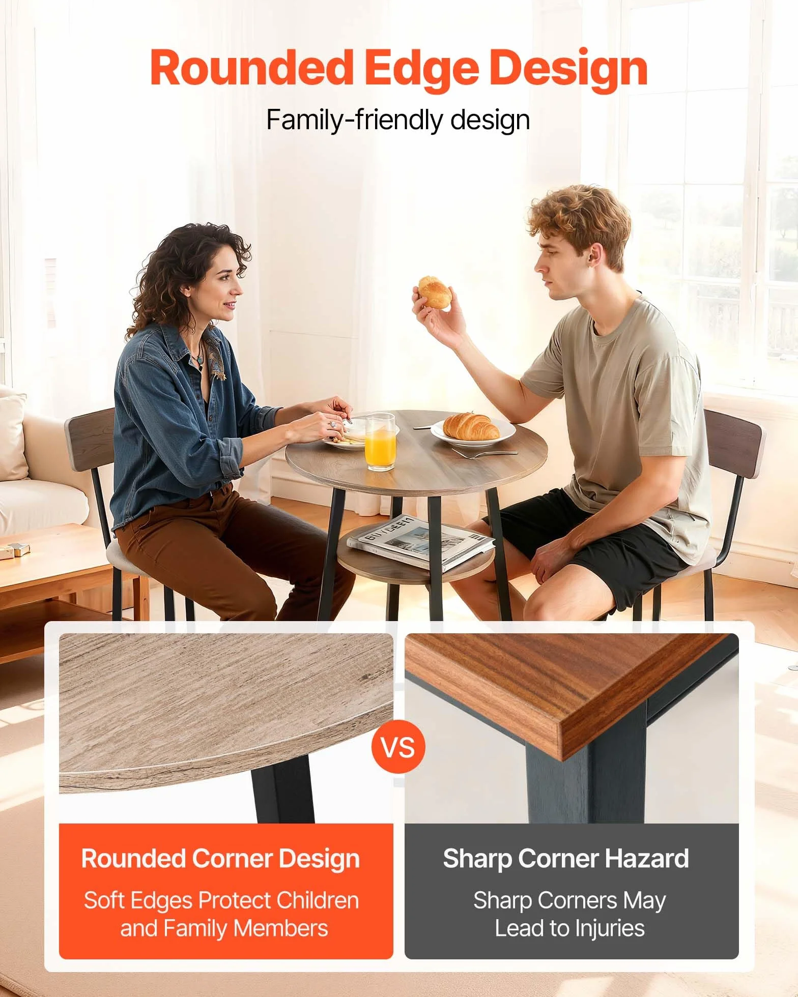 VEVOR Mesa de Bar Redonda con 2 Taburetes 60 x 60 x 91,5 cm, Juego de Mesa Alta para Comedor, Metálica Fuerte Duradera, Estilo Industrial Moderno, para Cocina Salón Bar Estrecho Barra Alta Desayuno