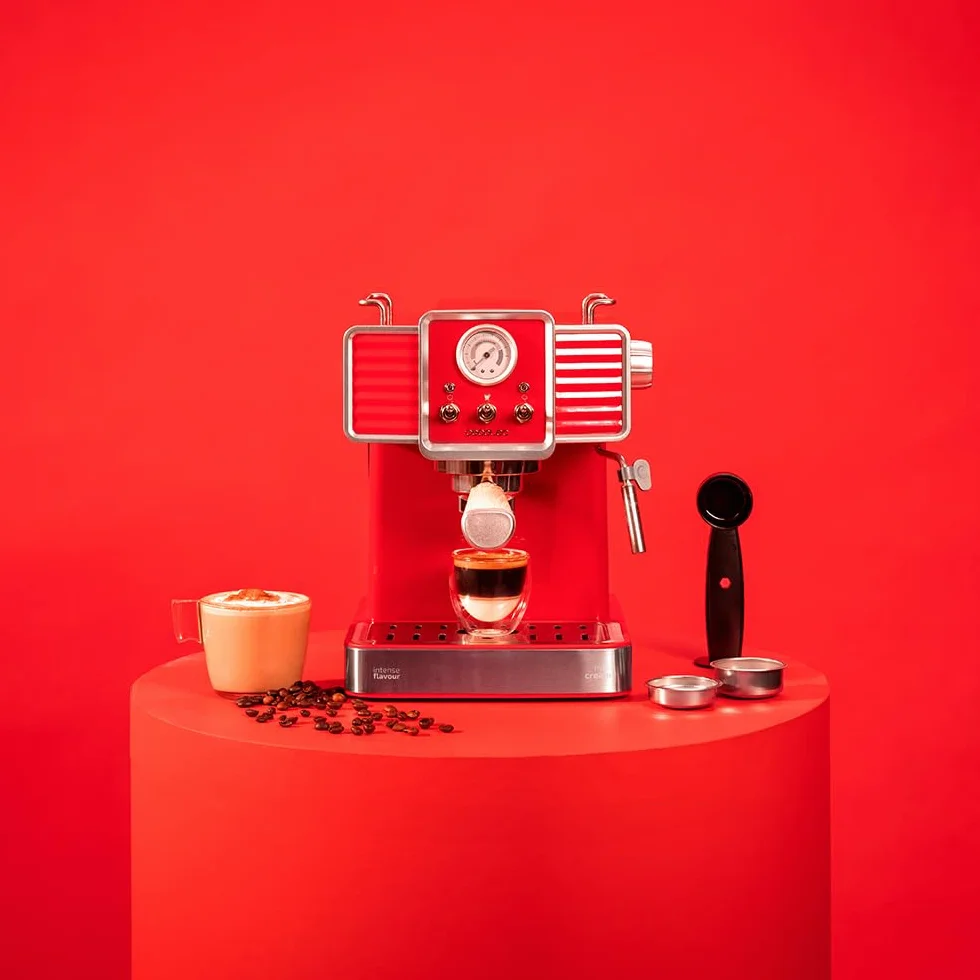 Cecotec Cafetera Express Power Espresso 20 Tradizionale Light Red. 1350 W, Tecnología ForceAroma de 20bars, Vaporizador Orientable, Brazo Doble, Apagado Automático Bandeja de Goteo Desmontable