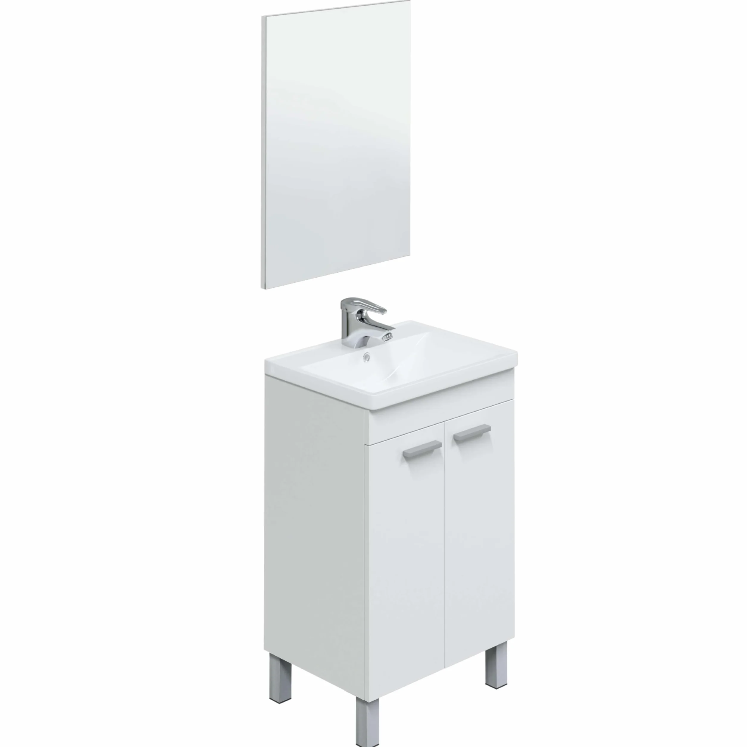 Mueble de Baño Camelia Estilo Contemporáneo en Color Blanco con 2 Puertas y Espejo 50x80x40 cm (Lavabo Cerámico)