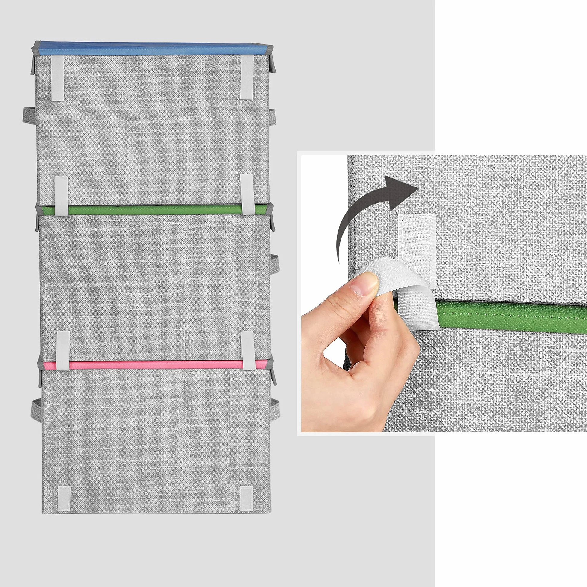 SONGMICS Caja Almacenaje Tela Infantil Plegable Juego 3 Apilables Asas Tapa Magnética Conejo Gato León Rosa Azul Verde Gris