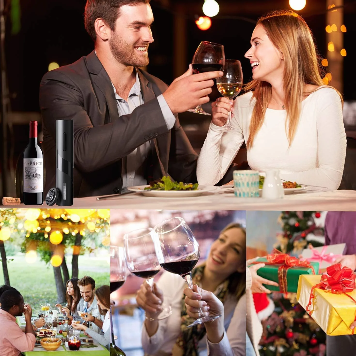 Sacacorchos Eléctrico a Pilas, Abrebotellas Automático Inalámbrico, Abridor de Vino Automático Profesional, con Cortacápsulas, Regalo para Amantes del Vino, Negro