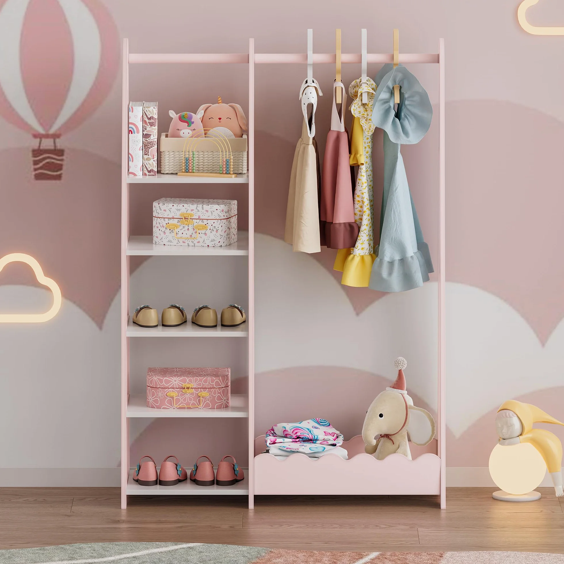 Perchero Burro Infantil Vestnes con Estantería 114 x 77 x 30 cm - Rosa/Blanco