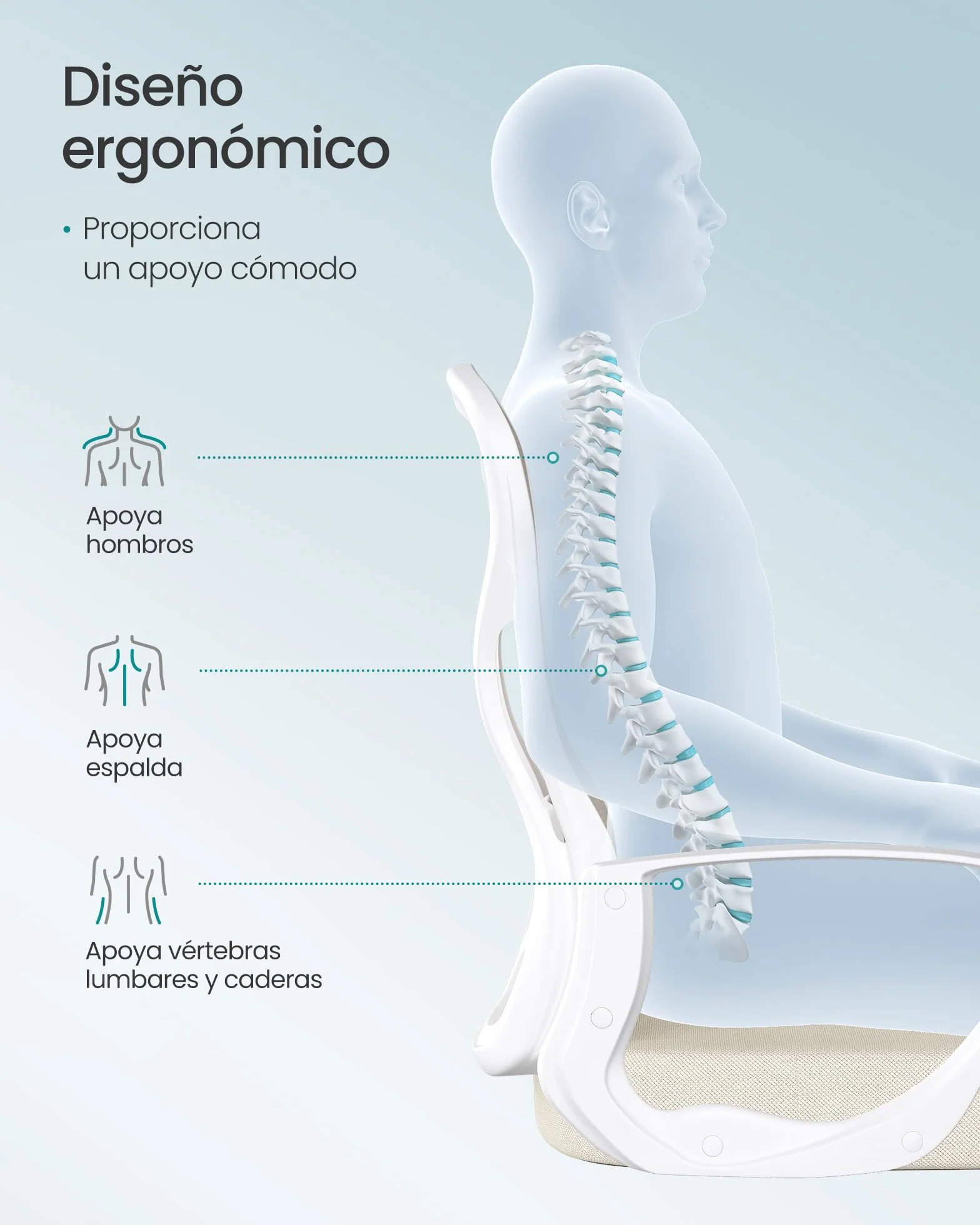 SONGMICS Silla de Oficina Ergonómica de Malla con Soporte Lumbar, Giratoria, Beige Capuchino y Blanco Nube