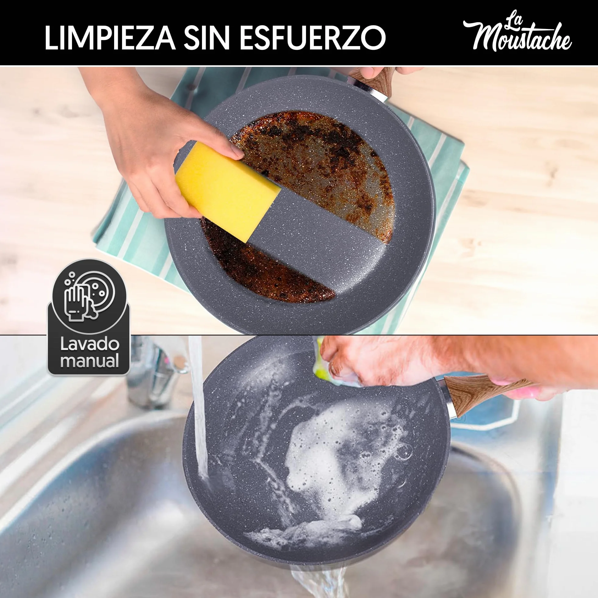 La Moustache Set de Sartenes 20/24/28 cm Antiadherente Apto para Inducción Batería de Cocina Profesional Aluminio