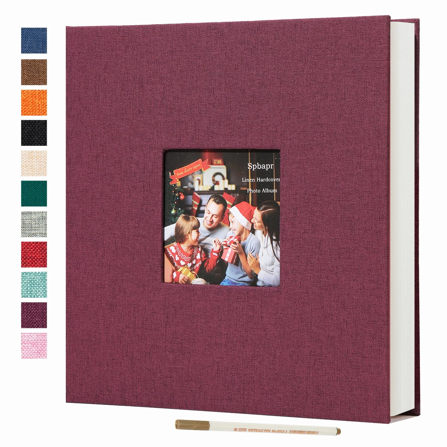 Spbapr Álbum de fotos grande autoadhesivo, 60 páginas, funda de lino, álbum de recortes magnético con un bolígrafo de metal, para 3 x 5, 4 x 6, 5 x 7, 6 x 8 y 8 x 10 imágenes
