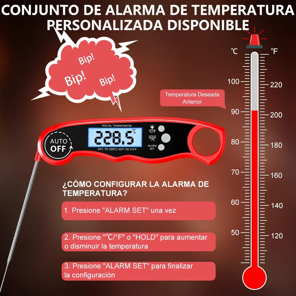 CIRYCASE Termometro Cocina, Termometro Horno Digital de Lectura Rápida & Precisa con 102cm Sonda de Alambre, Calibration & Pantalla LCD, Termometro Barbacoa para Carne, BBQ, Comida, Horno, Liquidos