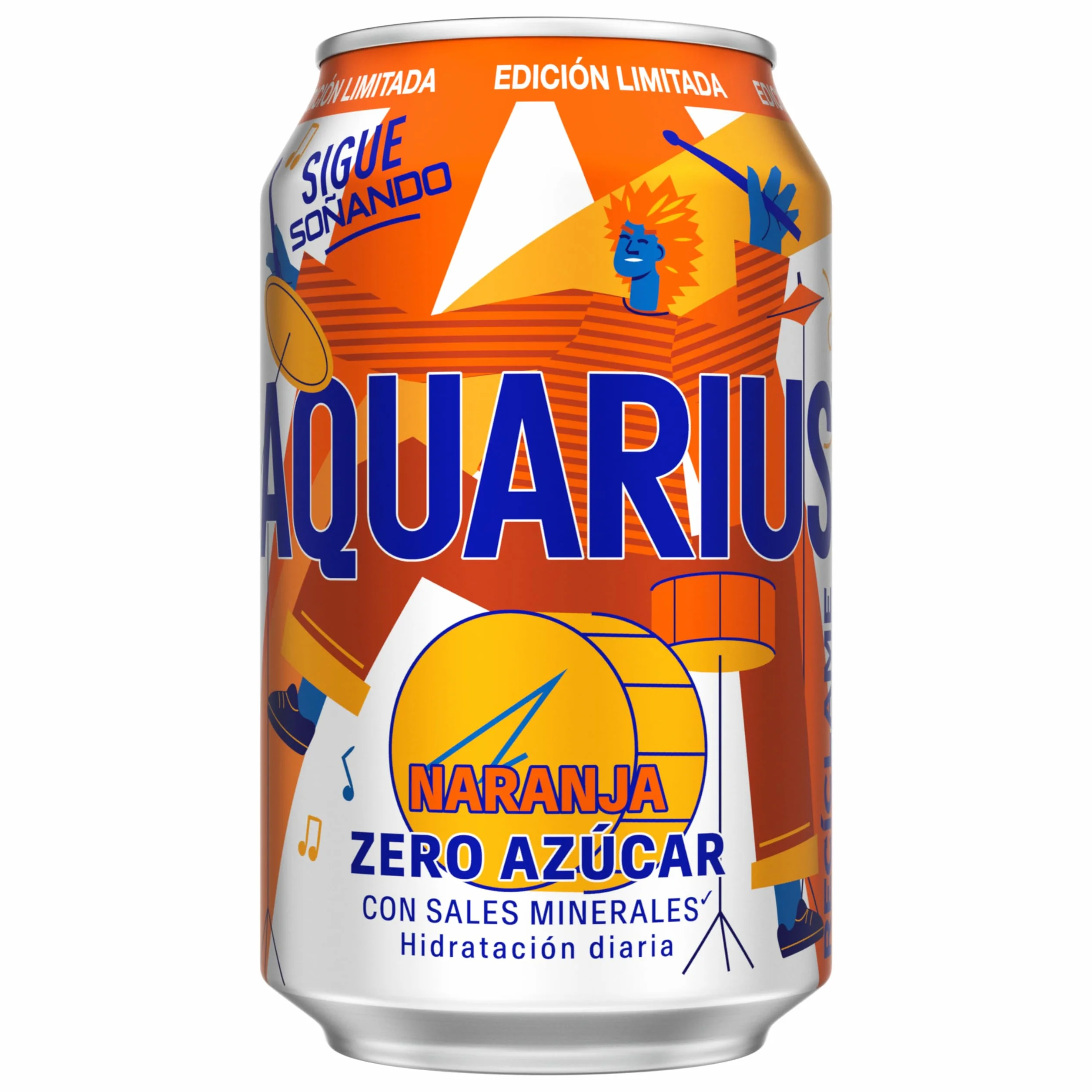 AQUARIUS Naranja Zero Azúcar Bebida Hidratante con Sales Minerales Pack 24 Latas 330 ml