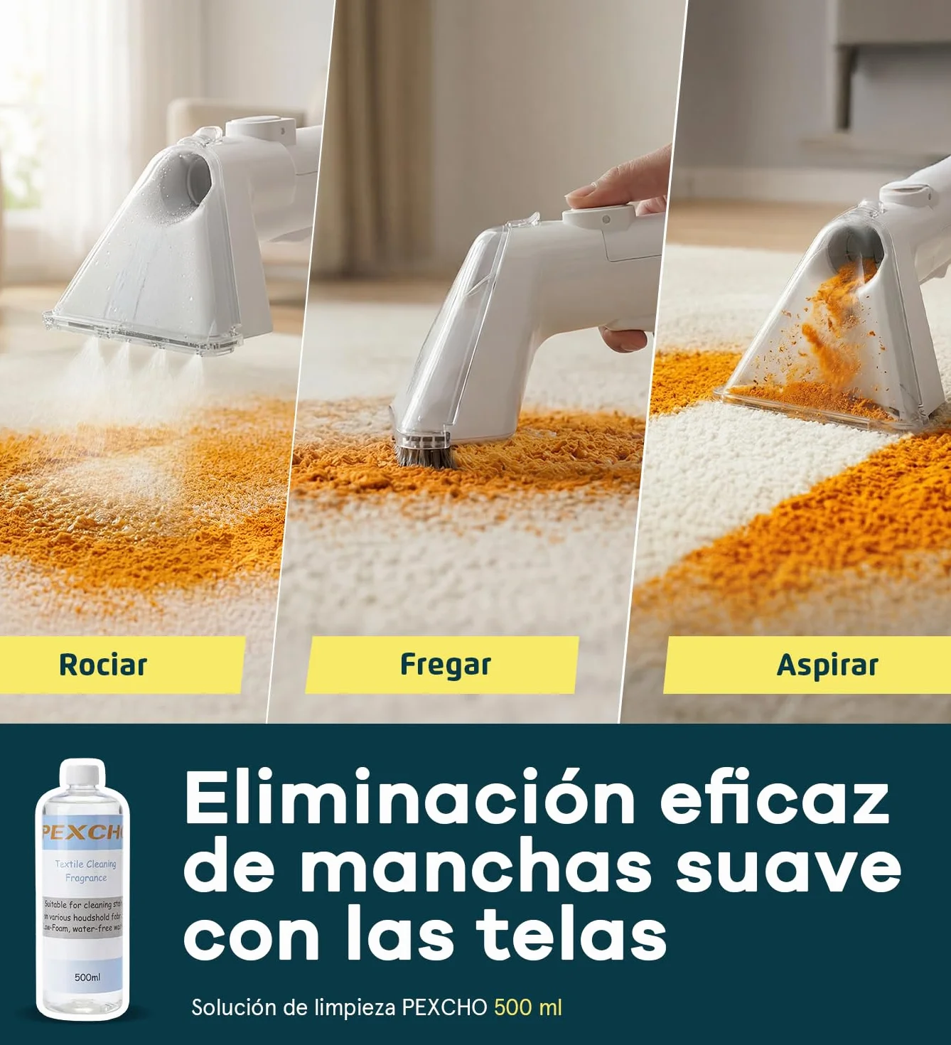 PEXCHO Limpiador de Tapicerias 18kPa Aspiradora de Agua Tapiceria 650W Maquina Limpia Tapicerias para Sofas Alfombras Coche Colchones y Mascotas con Autolimpieza,Depositos Extraibles,Tubos flexibles