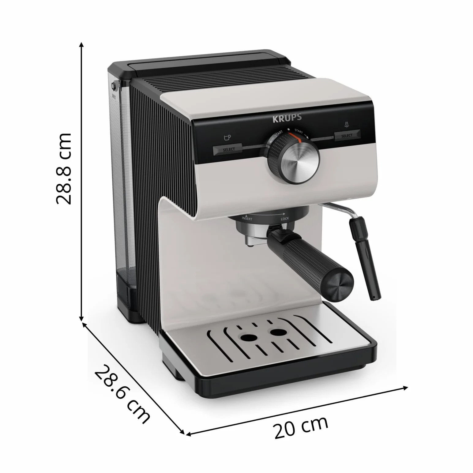 Krups Authentic, Cafetera Espresso Manual, 15 bares de presión, Espumador de leche, Ajuste Manual, Cuchara Medidora y Compactadora, depósito de 2 L de capacidad, Inox, XP381B