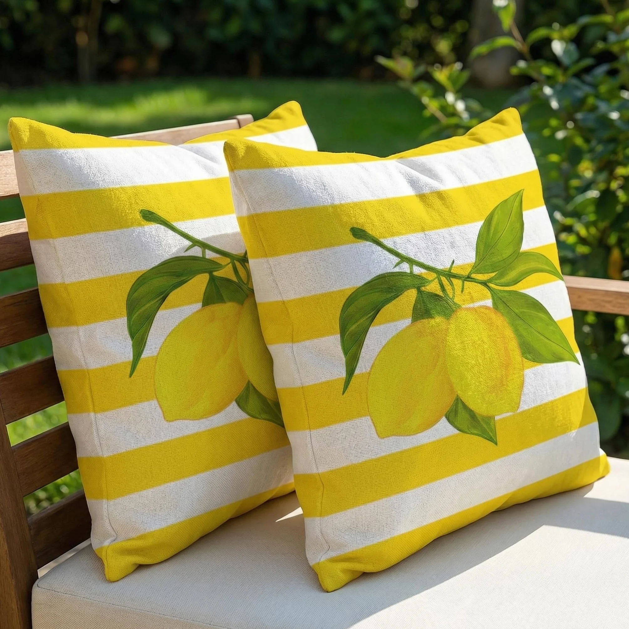 Funda de cojín impermeable 40x40 cm juego 2 unidades diseño limón flores decorativa moderno jardín sofá balcón
