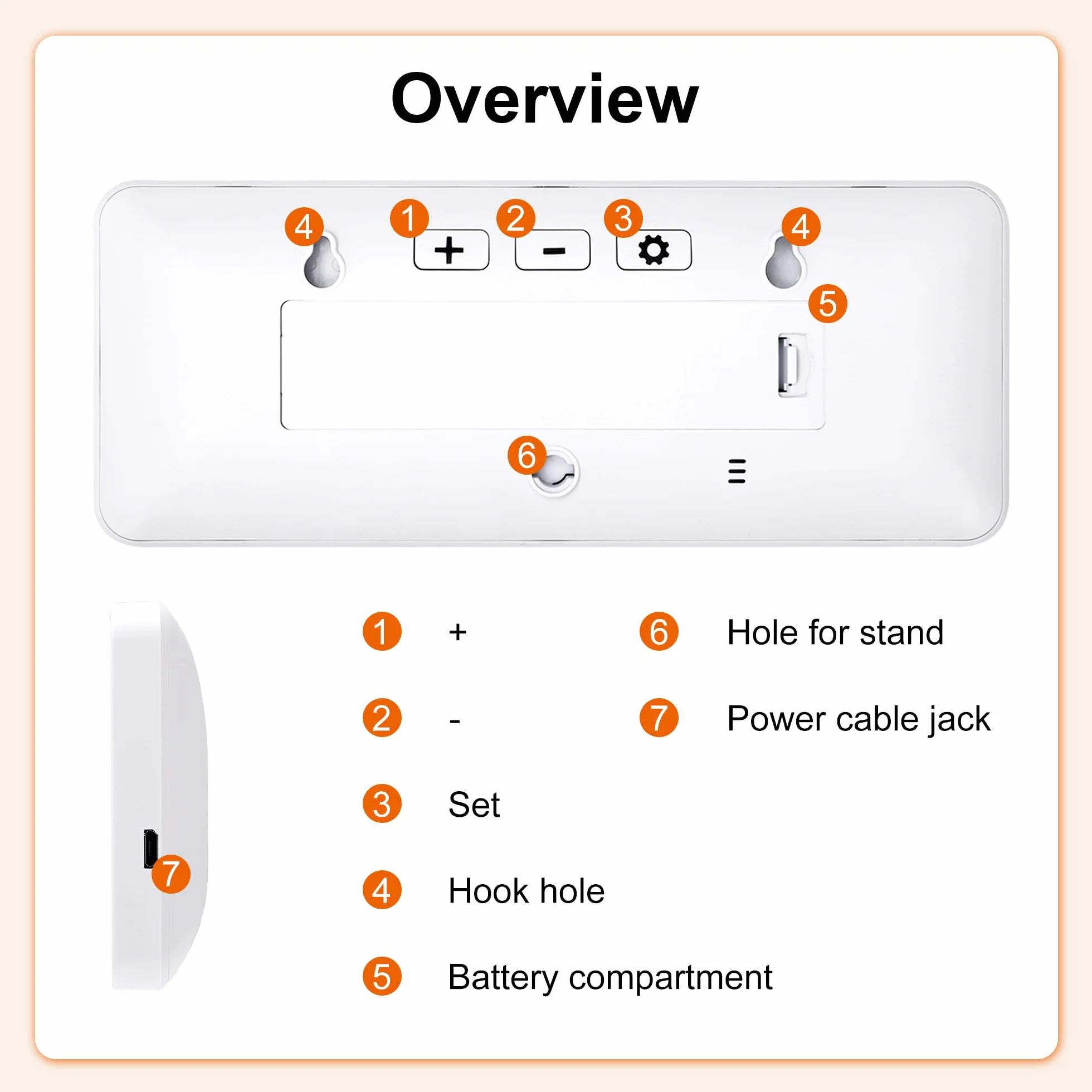 Lafocuse 8.5" Reloj de Pared Digital Pilas, LCD Pantalla Grande Silencioso, Reloj Digital de Pared et de Sobremesa con Temperatura, Fecha, 12/24 Horas, para Salon Cocina Dormitorio Oficina, Blanco