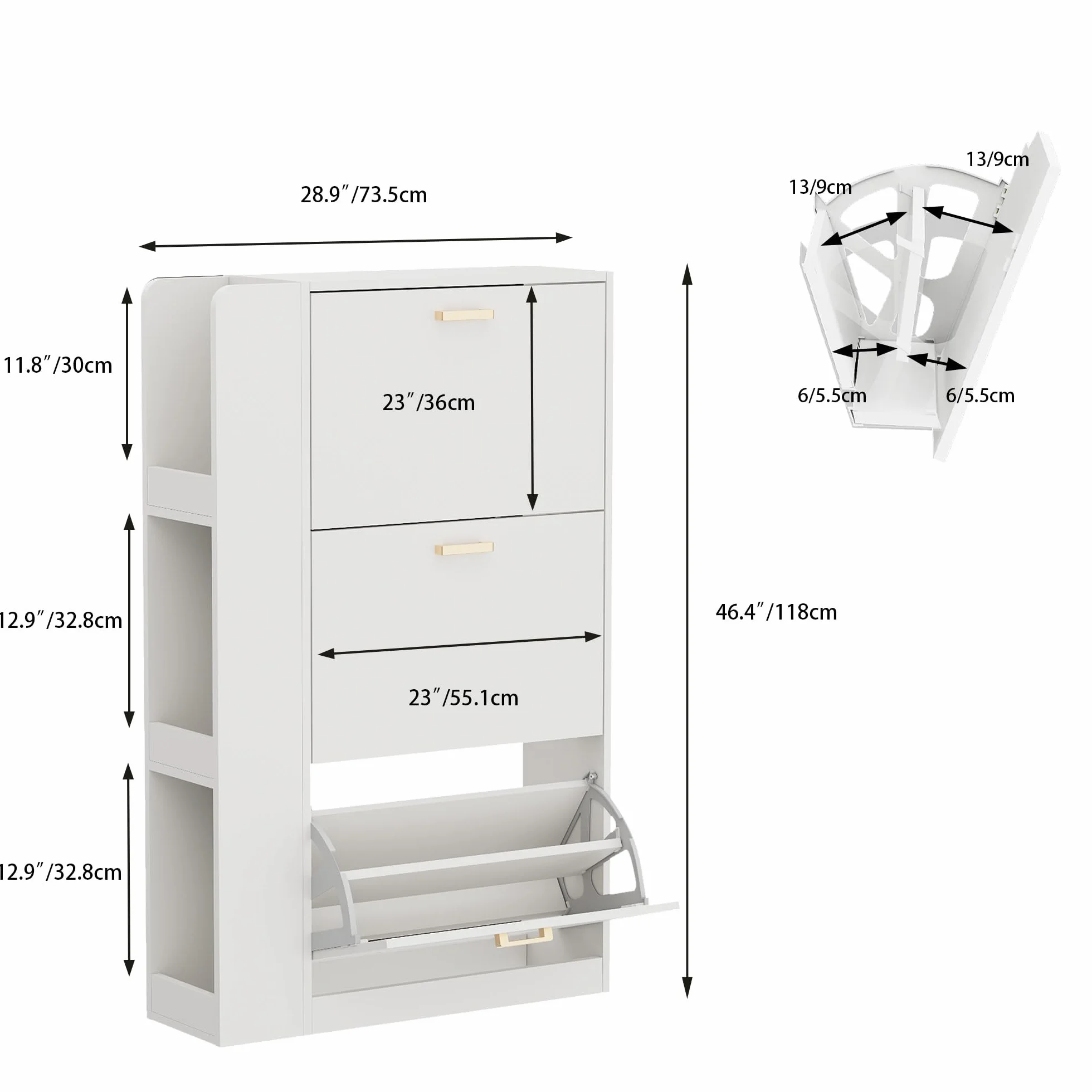 Mueble Zapatero 3 Puertas Zapatero Estrecho con 3 Compartimentos para 18-24 Pares de Zapatos, Armarios Zapatos para Sala de Estar, Pasillo de Entrada, 73,5x24x118cm Blanco
