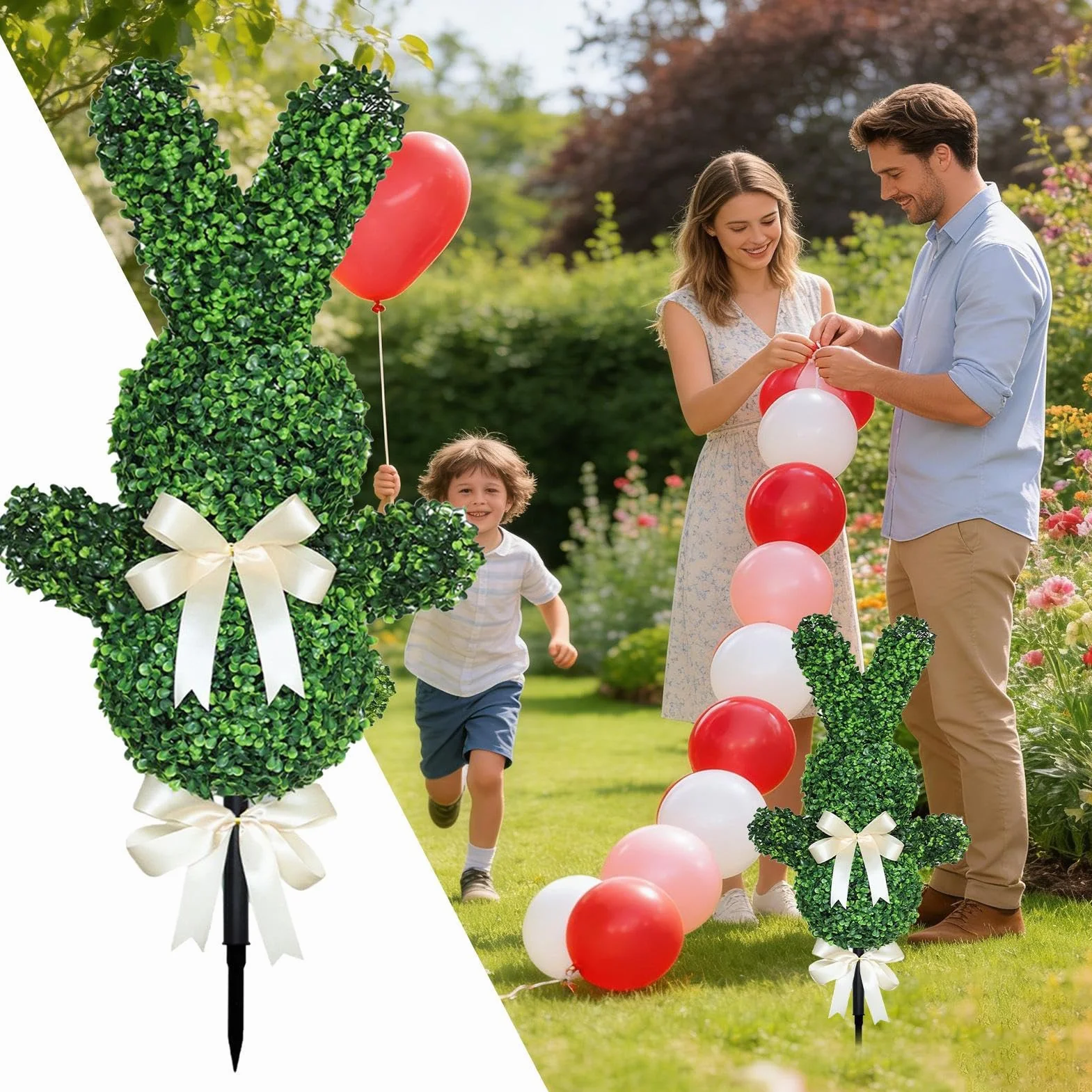 Topiario de Conejo Grande | Planta de de Pascua de 35.4 Pulgadas, topiario de de Conejo con estaca de Tierra, para Porche, jardín, Patio, césped, Patio, hogar, Lugar de Trabajo