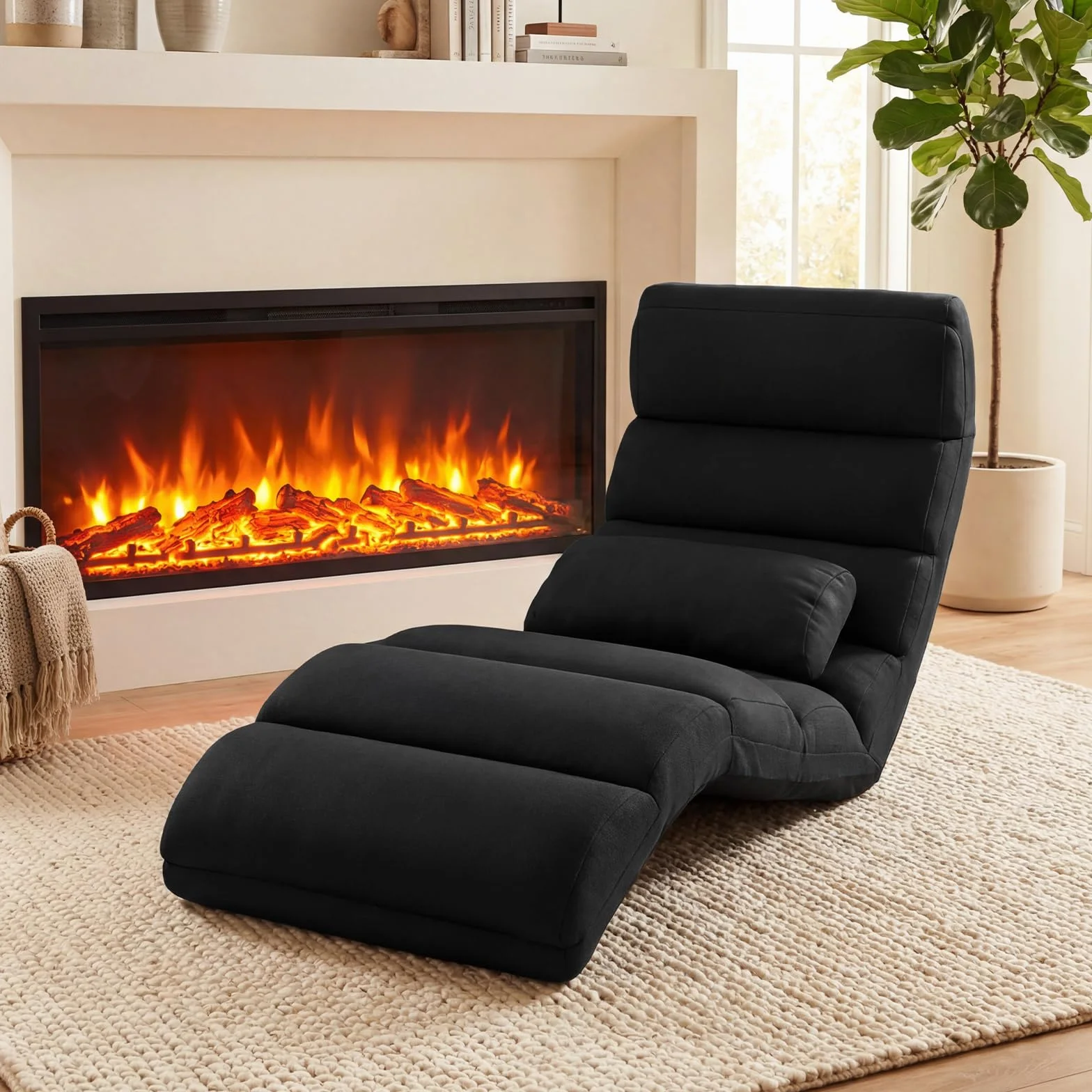 COSTWAY Sillón Cama Plegable en 5 Posiciones, Silla de Suelo con Respaldo Ajustable, Sofá Perezoso Individual con Reposacabezas Ideal para Jugar, Dormir, y Leer, Capacidad de Carga de 100 kg (Negro)