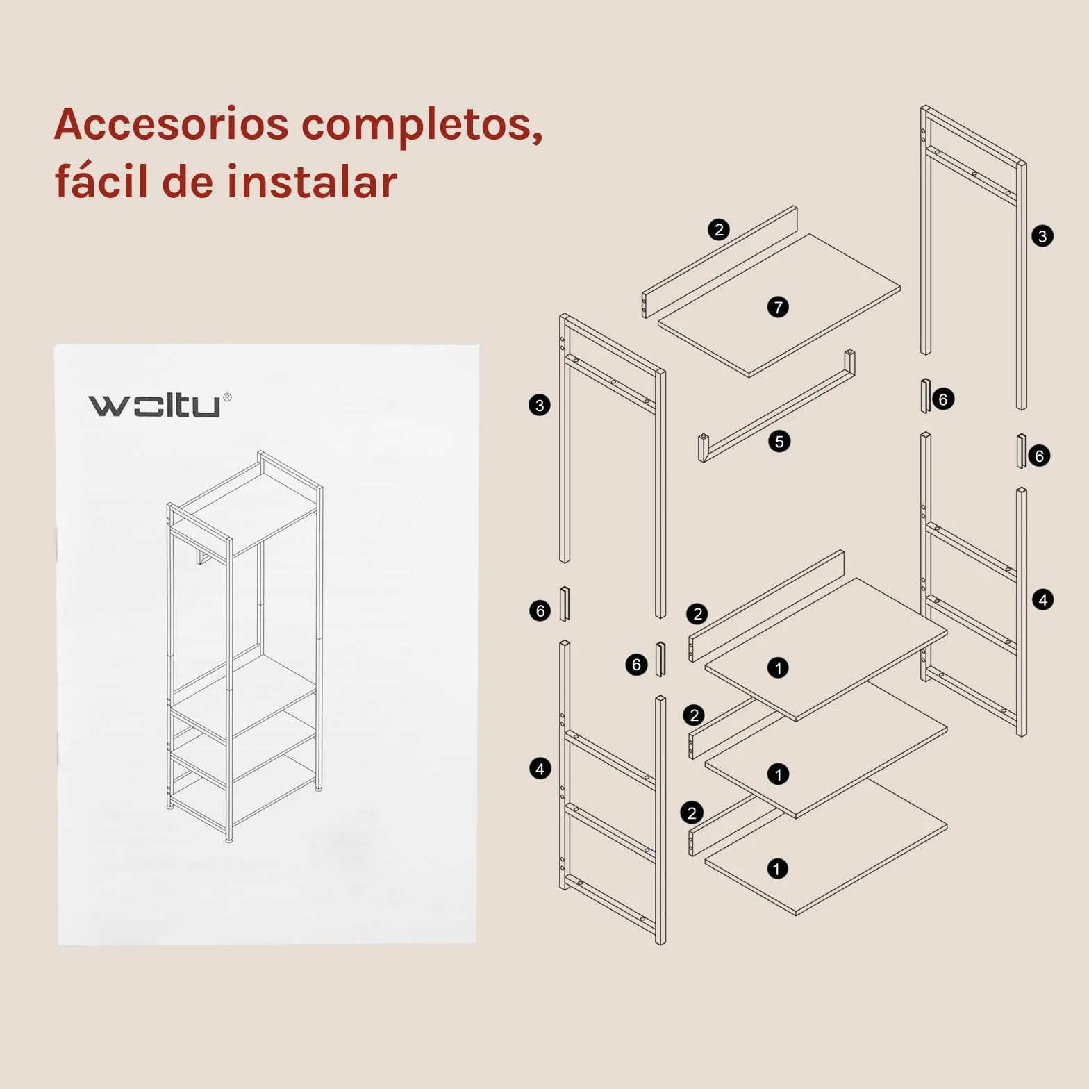 WOLTU Perchero Ropa Armario Burro Zapatero con 3 Estante Multiusos Fuerte Metal y Madera de Estilo Industrial