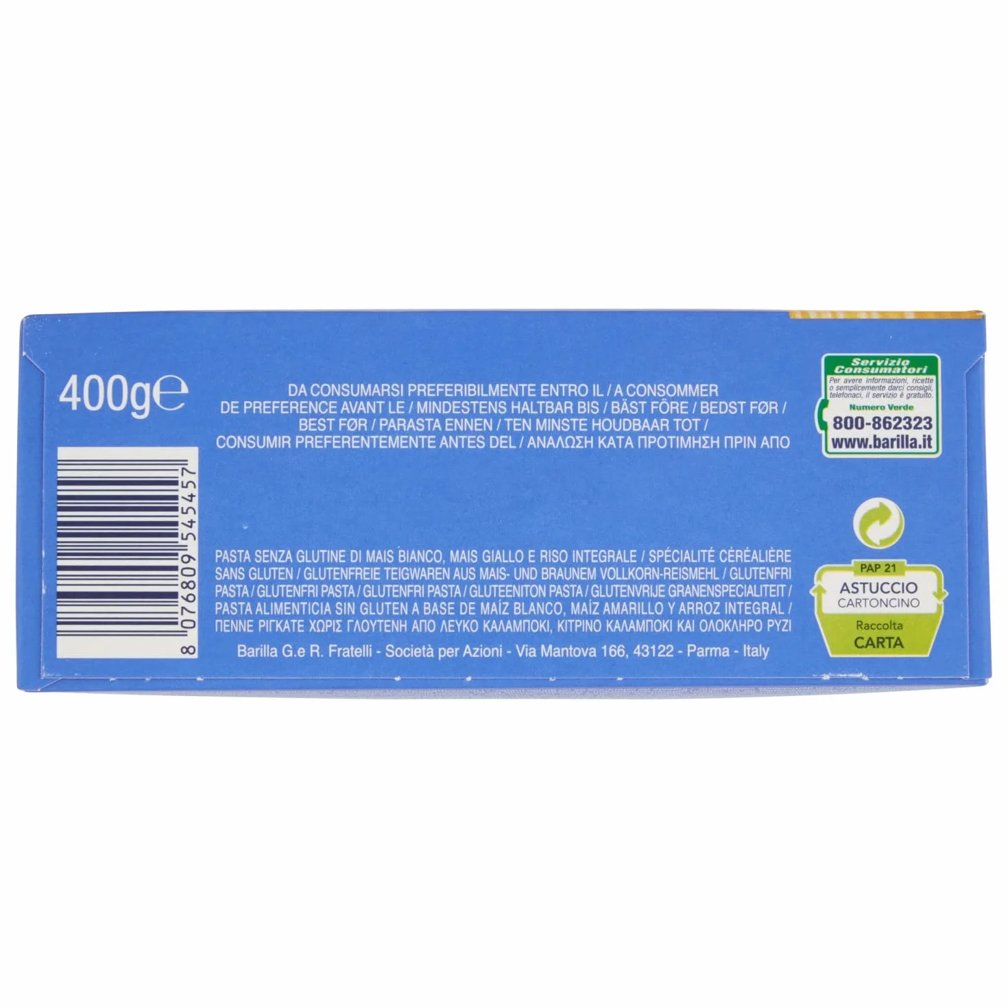 Barilla Penne Rigate sin gluten Maíz y arroz integral 400g