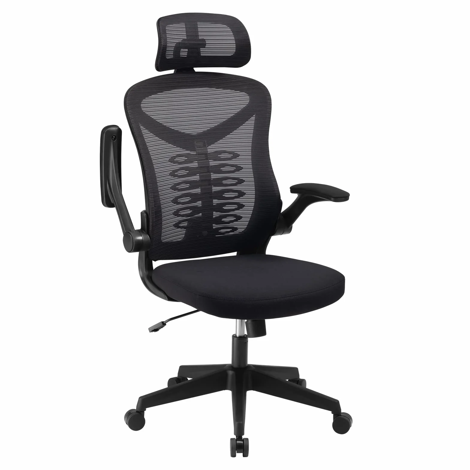 Magic Life Silla de Escritorio Ergonómica Reposabrazos Abatible 90° Soporte Lumbar Ajustable Giratoria 360° Mecedora (Negro)