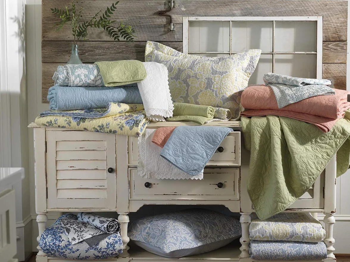 Laura Ashley Juego de edredón, 100% algodón, Azul, tamaño King