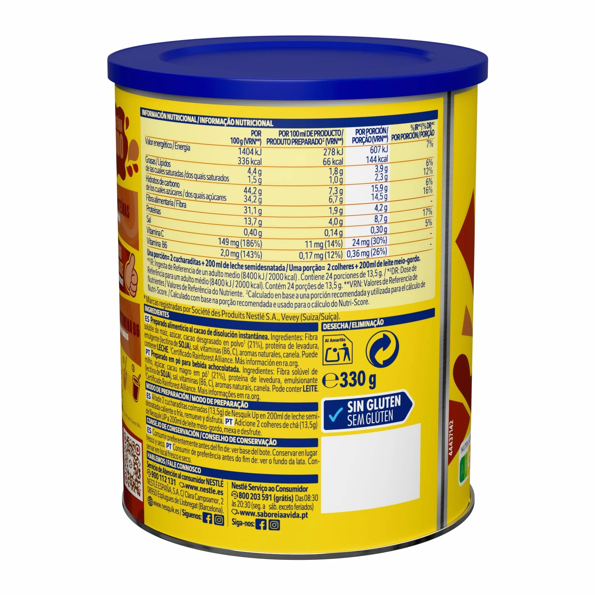 NESTLÉ NESQUIK UP Cacao Soluble Instantáneo con Proteína 330g