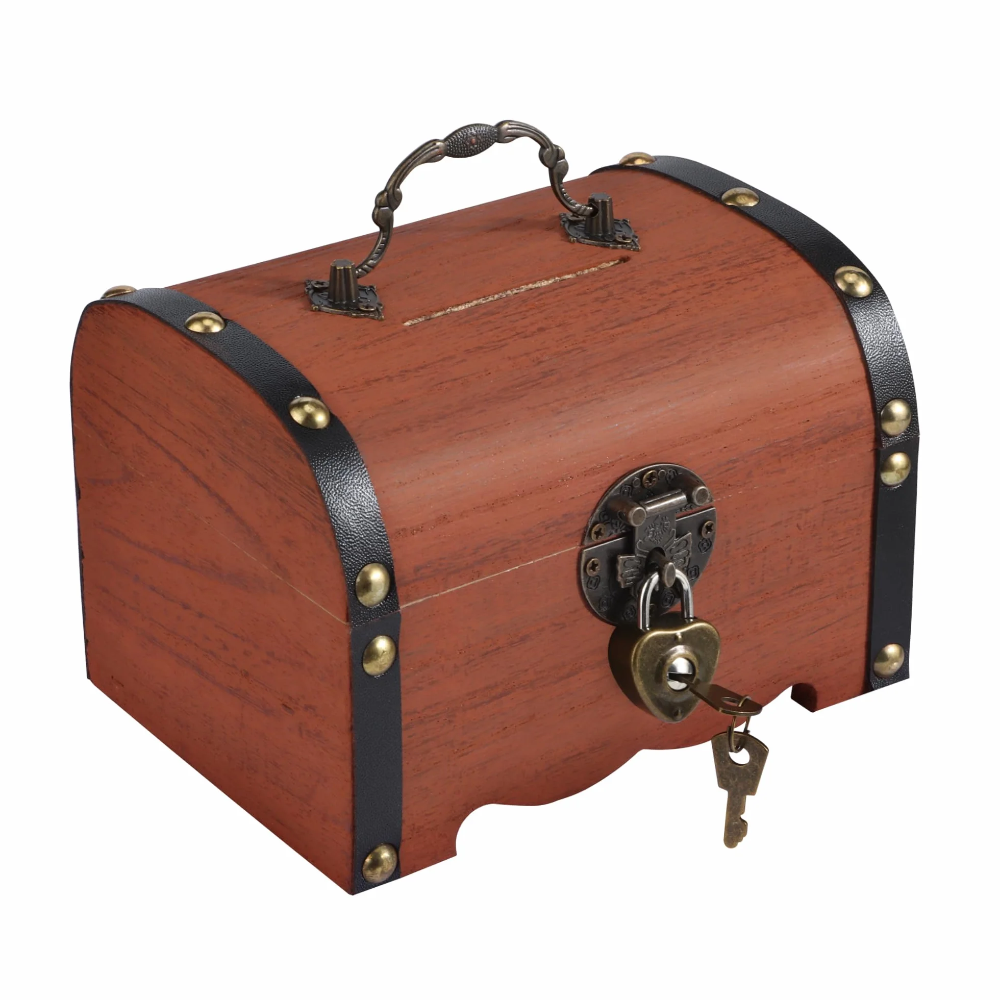 Cofre del Tesoro Vintage de Madera Auténtico con Cerradura, 14.5 x 10 x 6 cm, Joyero Decorativo