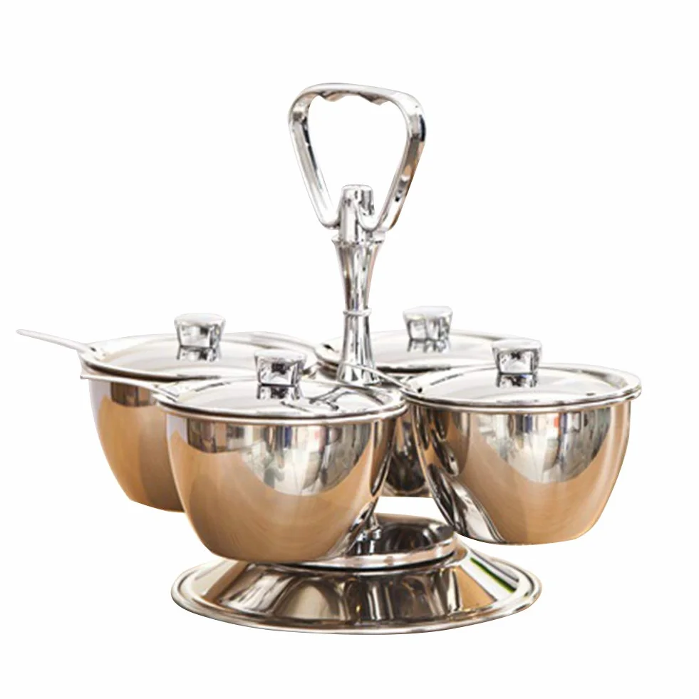 Tarro De Especias De Acero Inoxidable 304 Con Rejilla Creativa Para Facilitar El Tránsito, Base Giratoria Para Un Condimento Más Cómodo, Juego De Tarros De Condimento, Plateado-4jars