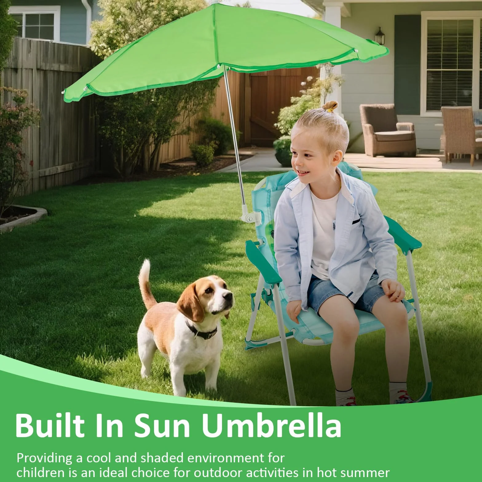 Silla de Jardín Infantil Plegable con Sombrilla Playa Azul Dinosaurio