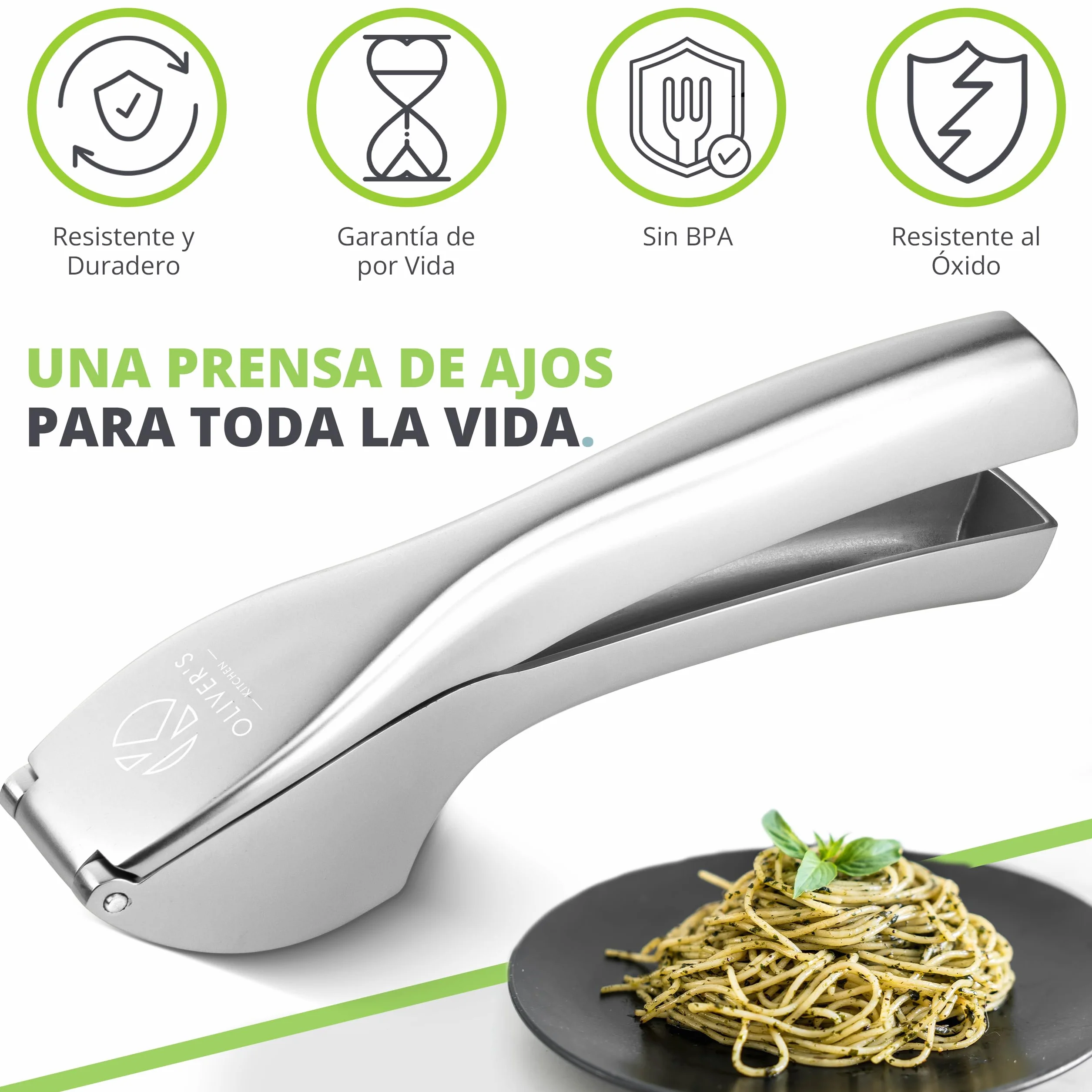Oliver's Kitchen Prensa Ajos Picador de Ajo Fácil de Usar