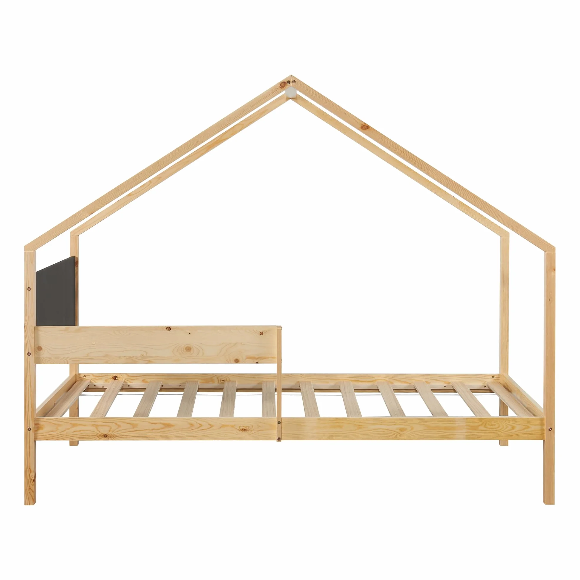 [en.casa] Cama Nido para Niños Niñas Estilo Montessori Cama Infantil con Cajón/Cama Extraíble Barandilla y Somier Forma de Casa máx. 100 kg/Cama Madera de Pino 90 x 200 cm - Natural/Negro
