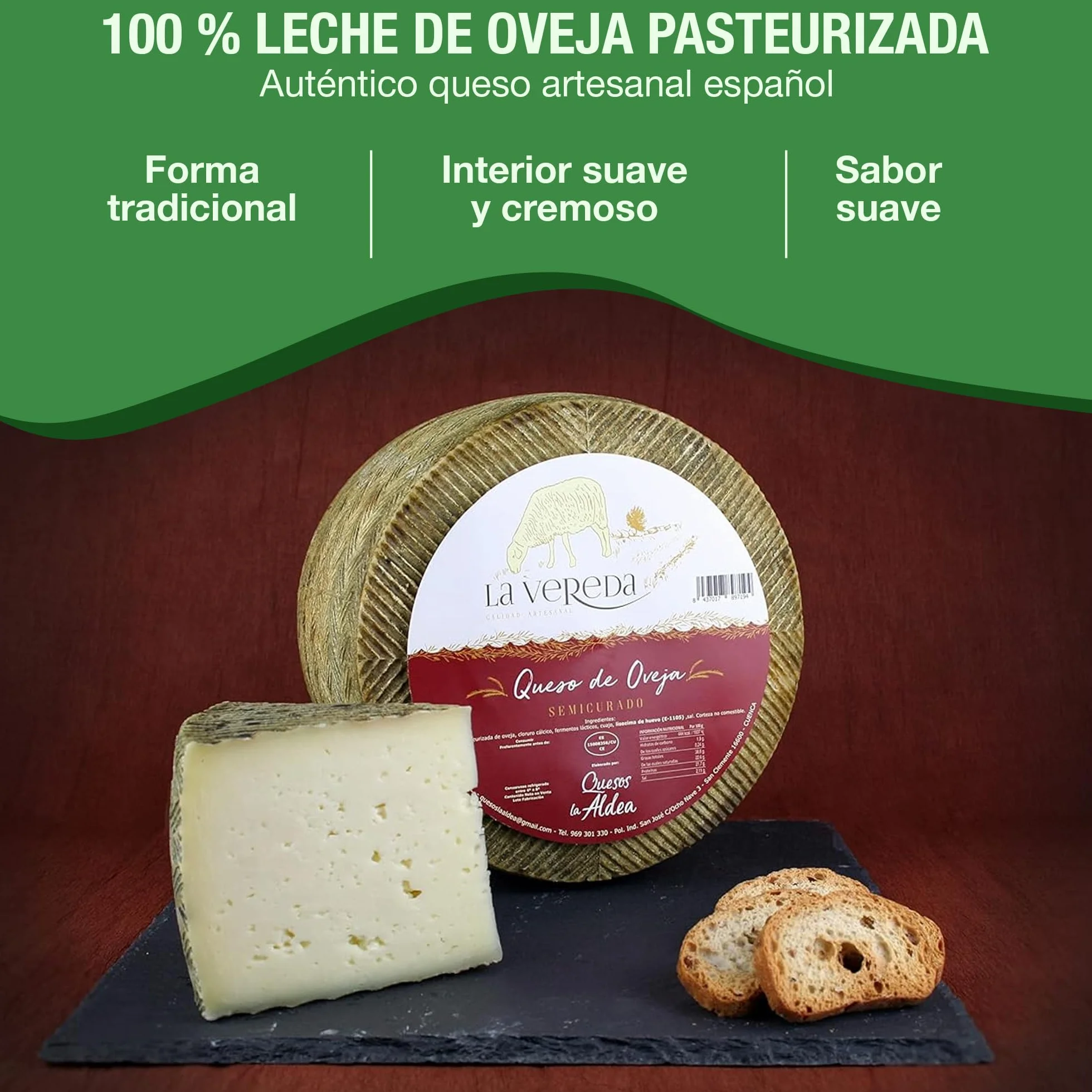 Queso Artesano de Oveja Semicurado 1,5kg Leche Pasteurizada Gourmet