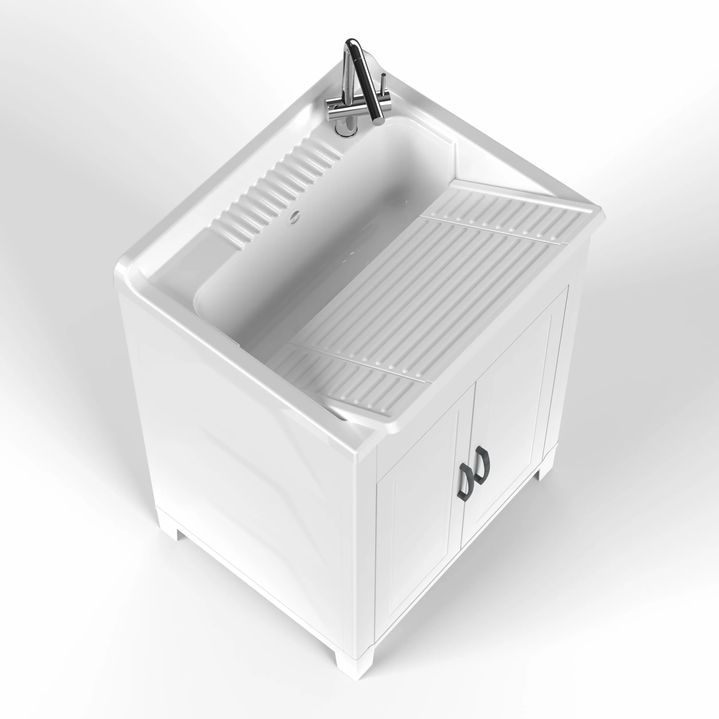 Adventa: Mueble lavadero de Resina de Polipropileno, fácil de Montar, bañera Resistente a los ácidos de Uso común, lavadero, Garaje, Exterior, 60 x 50 x 85 cm, Blanco