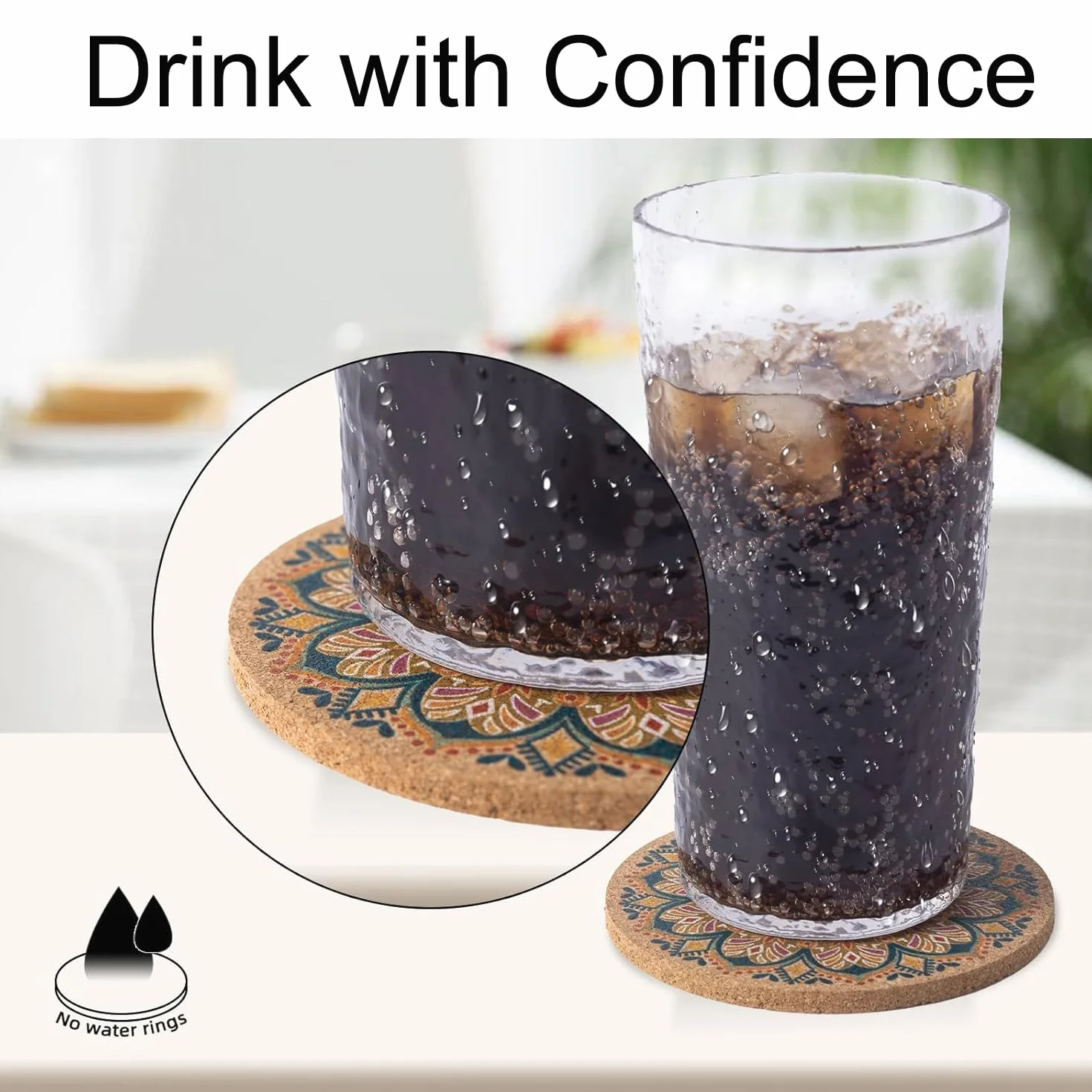 YUNYU Juego de 8 posavasos de corcho y madera con soporte, resistentes al calor, antideslizantes, absorbentes