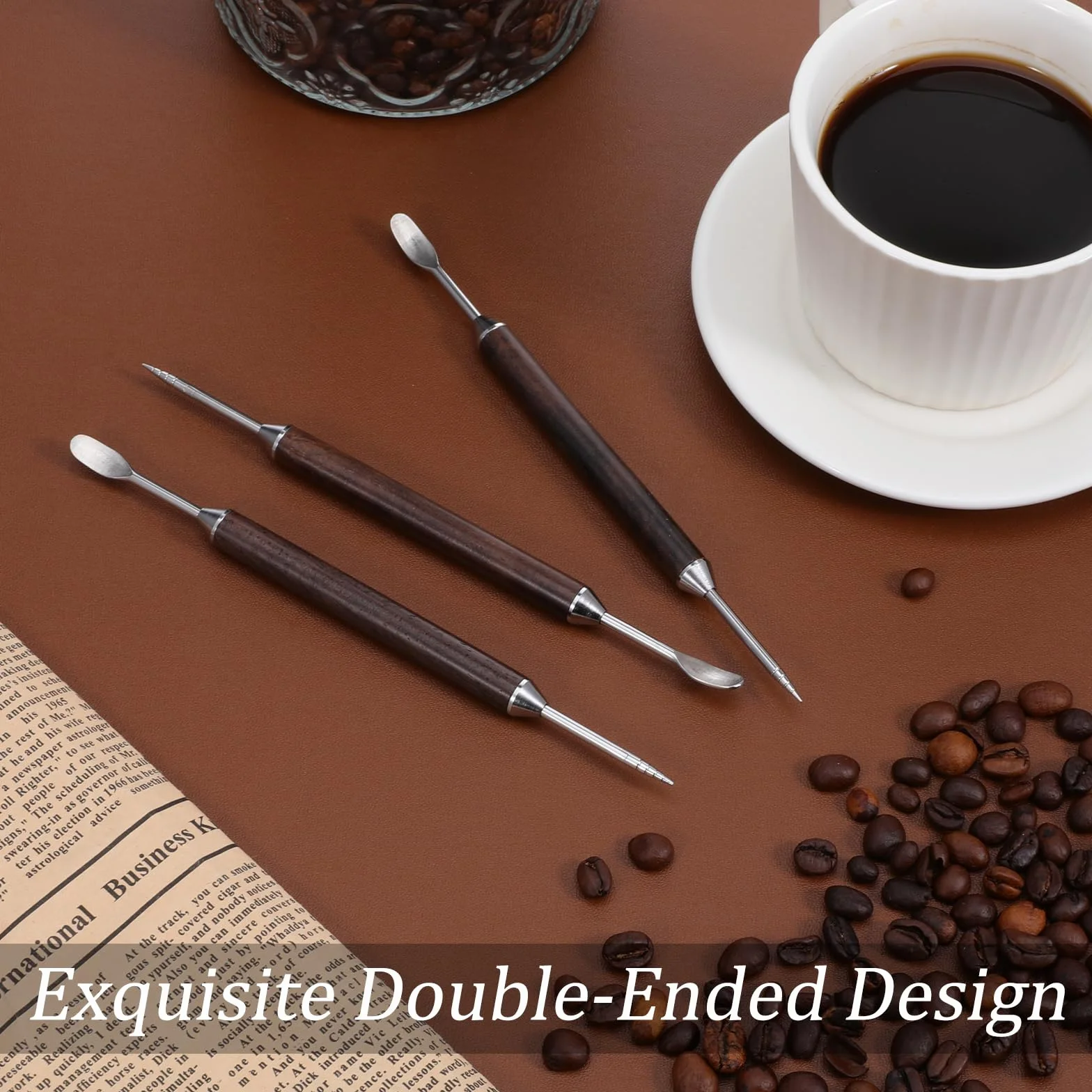 16 cm doble cara café arte bolígrafo, 3 unidades de acero inoxidable Latte Art Pen con mango de madera Barista Latte Art Pen Espresso Decorar accesorios de café para capuchino Latt Dekorier