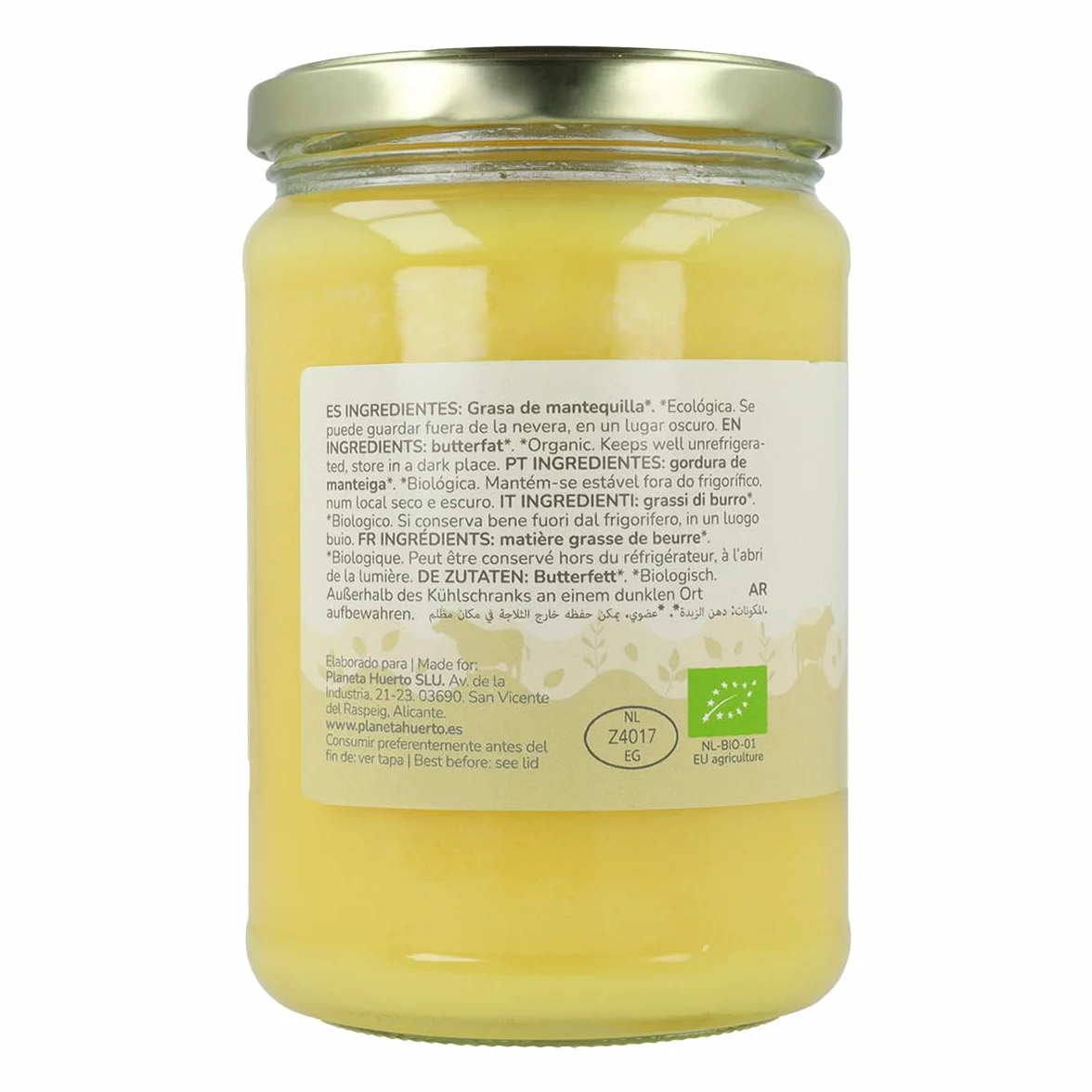 Ghee mantequilla clarificada ecológica 500 g Apta para dietas keto y paleo Sin lactosa ni gluten