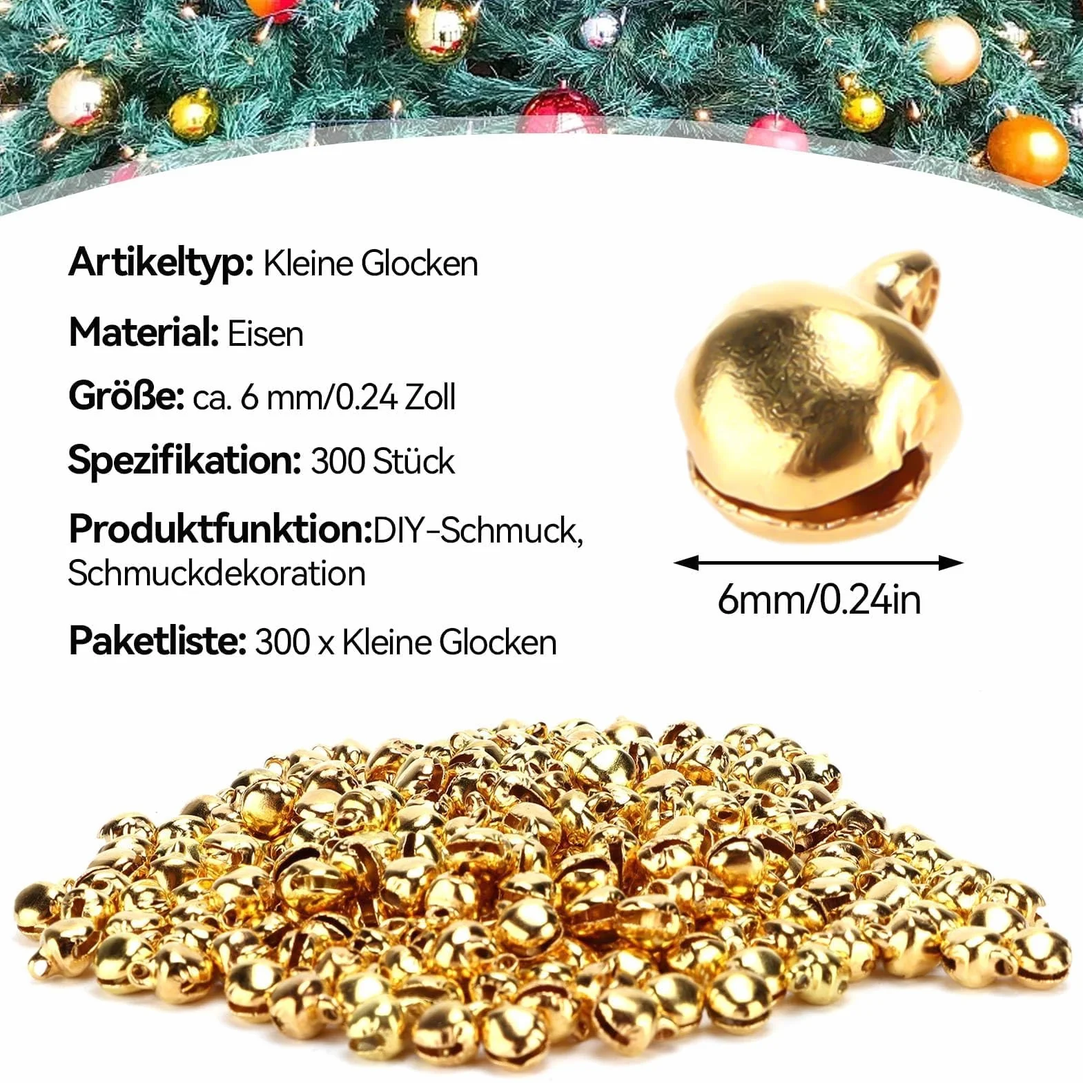 Cascabeles Pequeños 6mm Dorados 300 Piezas para Manualidades Navidad