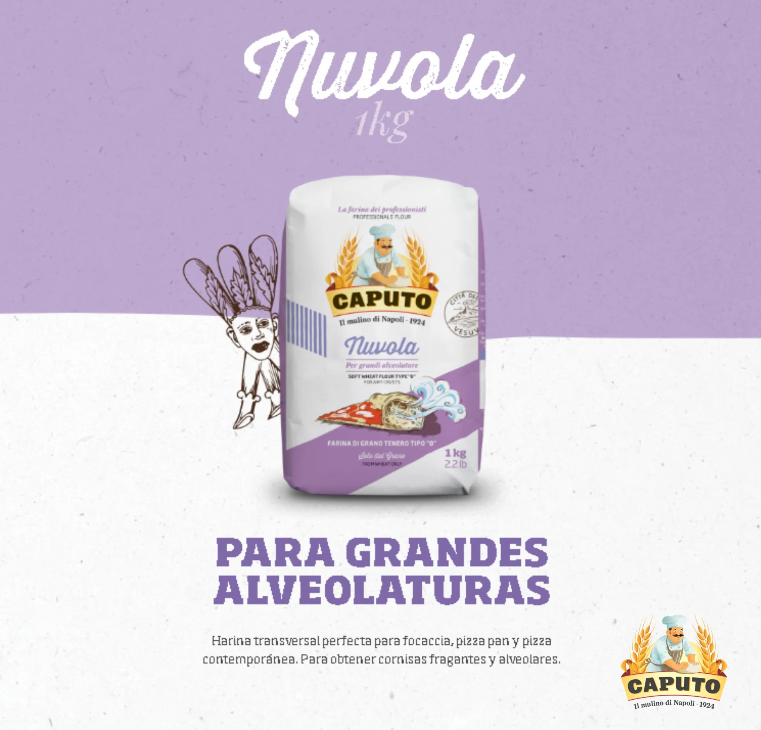 Caputo Nuvola Harina de Trigo Tipo 0 1 kg para Pizza Napolitana Molino Caputo Pack 3