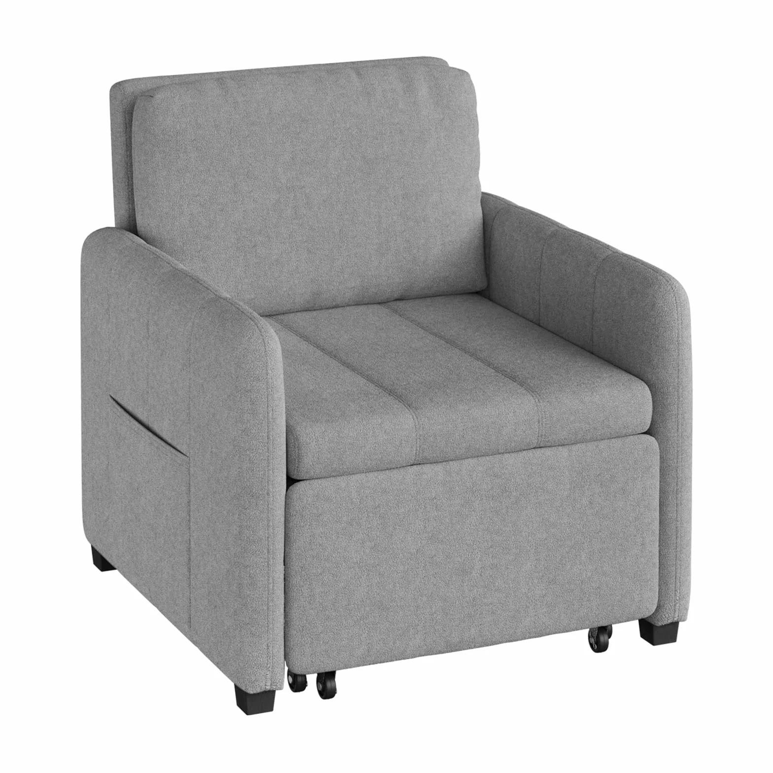 WOLTU Sofá Cama 3 en 1 con Función Inclinable, Sofa Cama Individual de 1 Plaza, Sillón Plegable de Tejido de Rizo y Acolchado de Esponja, Gris Claro