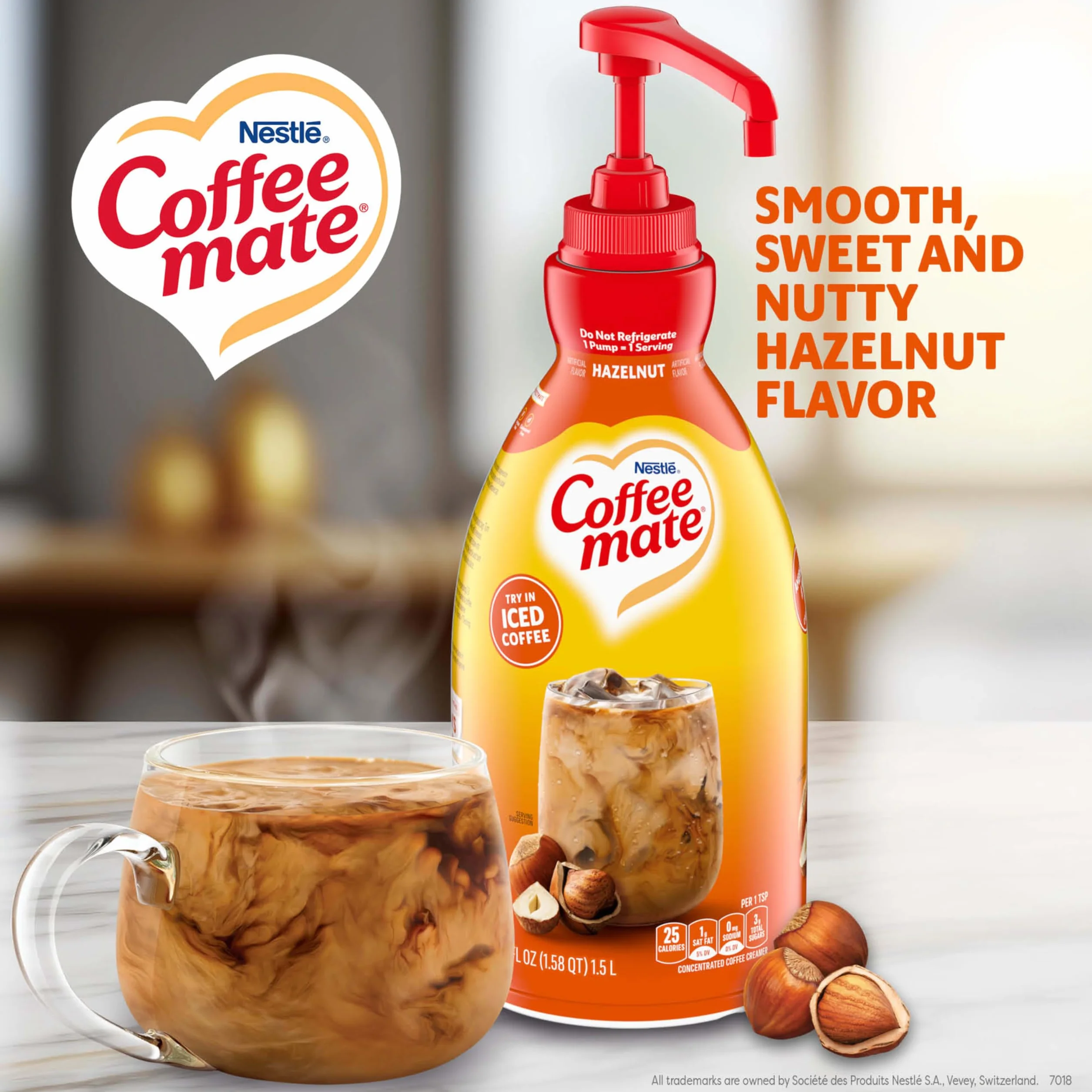 NESTLE COFFEE-MATE Coffee Creamer Hazelnut 1.5L Liquid Pump Bottle Pack of 2