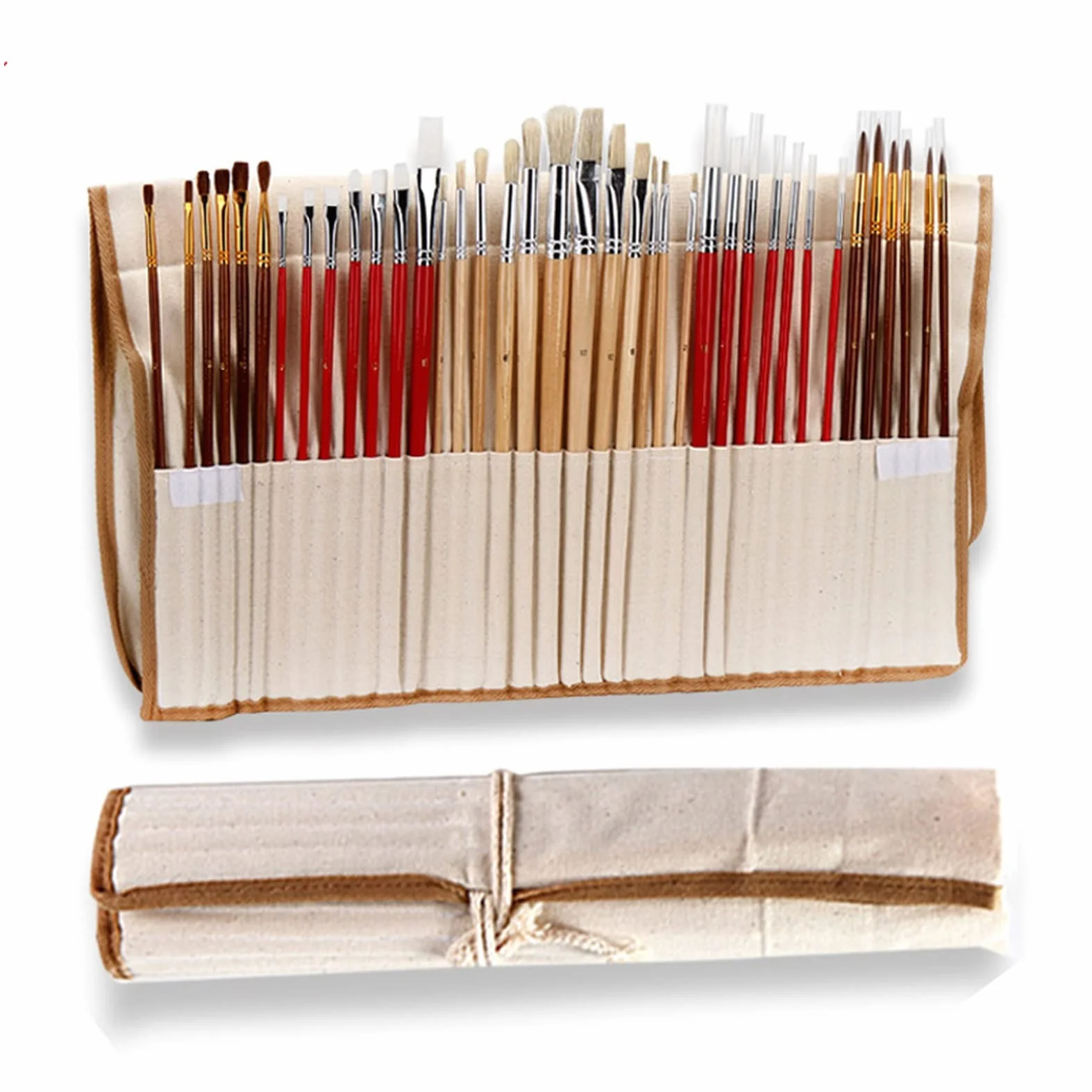 Cepillo De Pintura 38 PCS/Set Pinceles de Pintura con Caja de Lienzo Caja de Madera Long Manera de Madera SINTETICOS Suministros de Arte for el petróleo Acrílico Acuarela Pintura Cepillos De Pintura