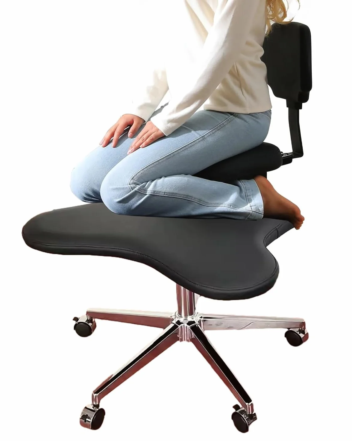 Silla Ergonomica Rodillas Silla de Rodilla Ajustable con Respaldo, Sillas de Piernas Cruzadas de Oficina Sin Brazos, Taburete de Rehabilitación para Ponerse en Cuclillas, Capacidad de 300 Libras